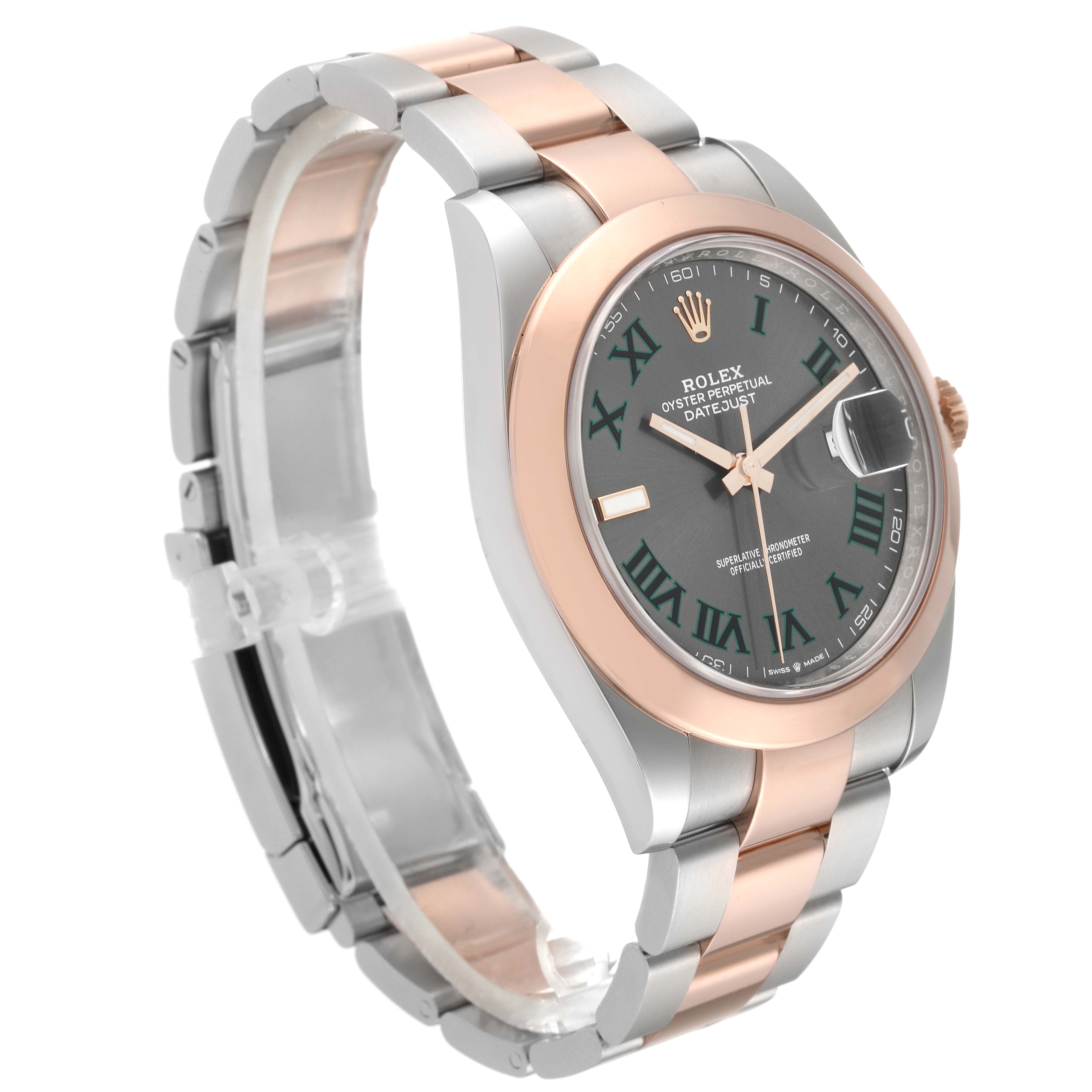 This image shows a Rolex Datejust 41 126301 Men's Steel and Gold (two tone) Grey Dial 126301 Men's Steel and Gold (two tone) Grey Dial watch at a three-quarter angle, highlighting the face, bezel, and bracelet.