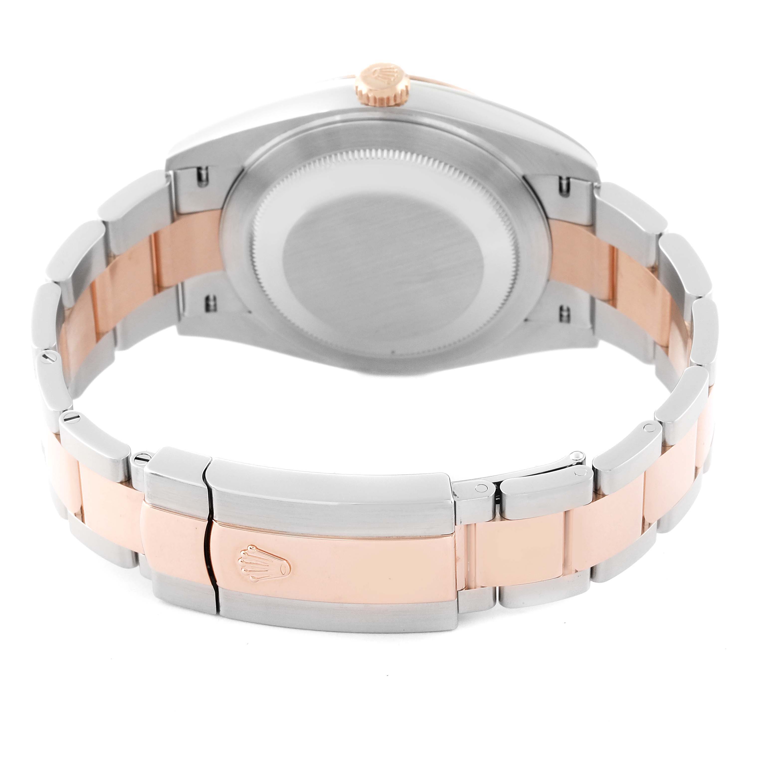 This image shows the back and bracelet of a Rolex Datejust 41 126301 Men's Steel and Gold (two tone) Grey Dial 126301 Men's Steel and Gold (two tone) Grey Dial, featuring a mix of rose gold and stainless steel.
