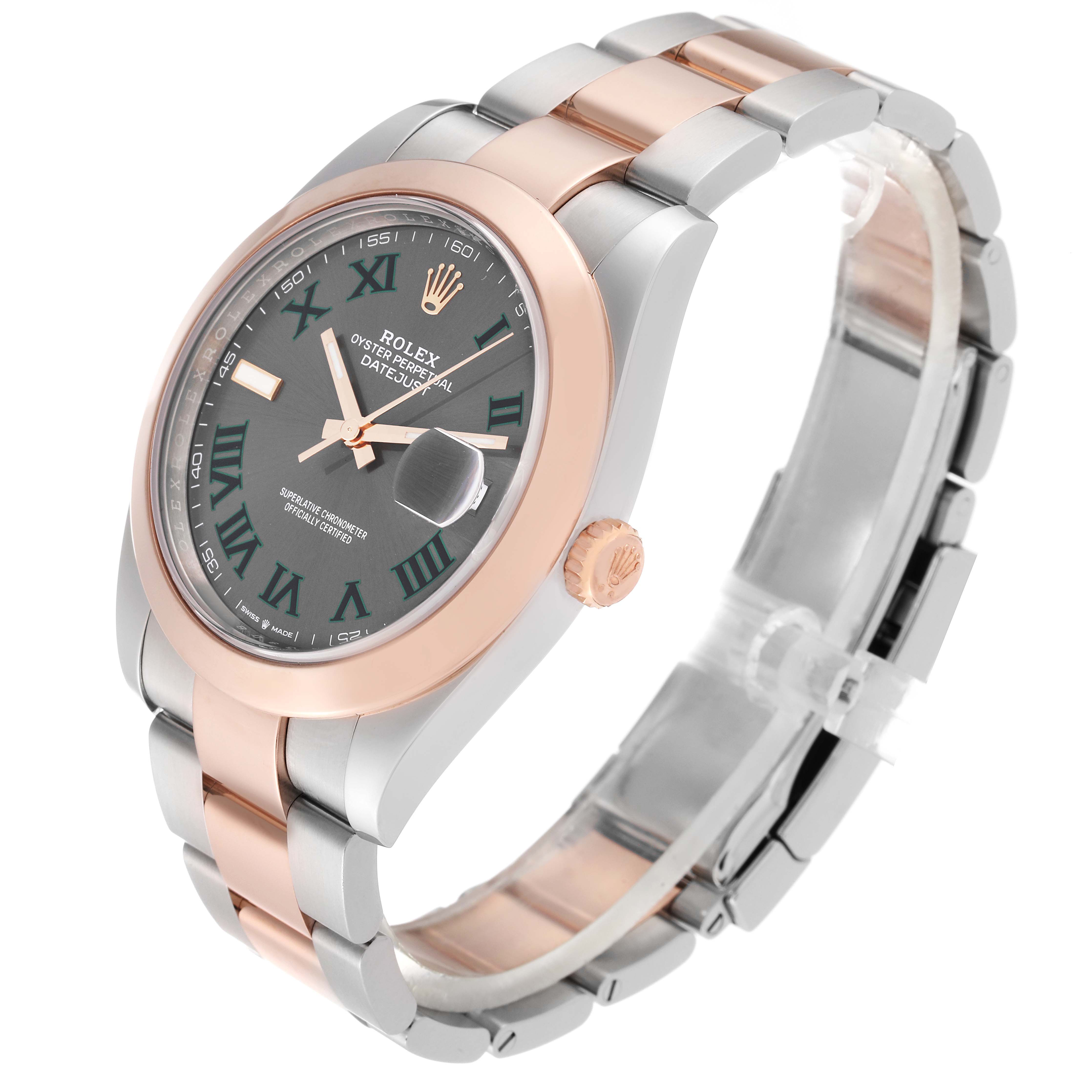 The Rolex Datejust 41 126301 Men's Steel and Gold (two tone) Grey Dial 126301 Men's Steel and Gold (two tone) Grey Dial model is shown at a 3/4 angle, highlighting the face, bezel, and bracelet.