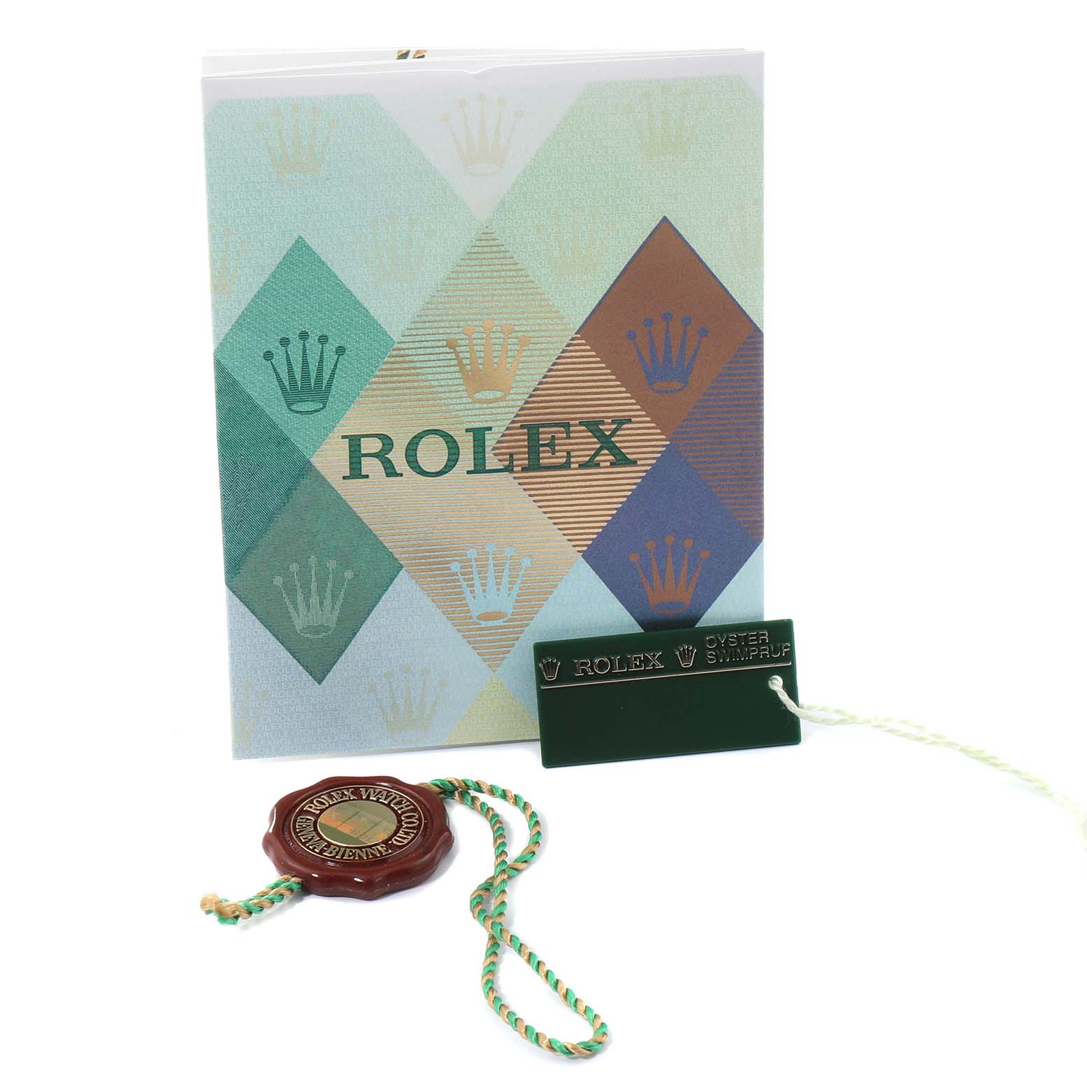 The image shows the warranty and authenticity card, tag, and seal of a Rolex Datejust 16234 Men's Stainless Steel Silver Dial 16234 Men's Stainless Steel Silver Dial watch.