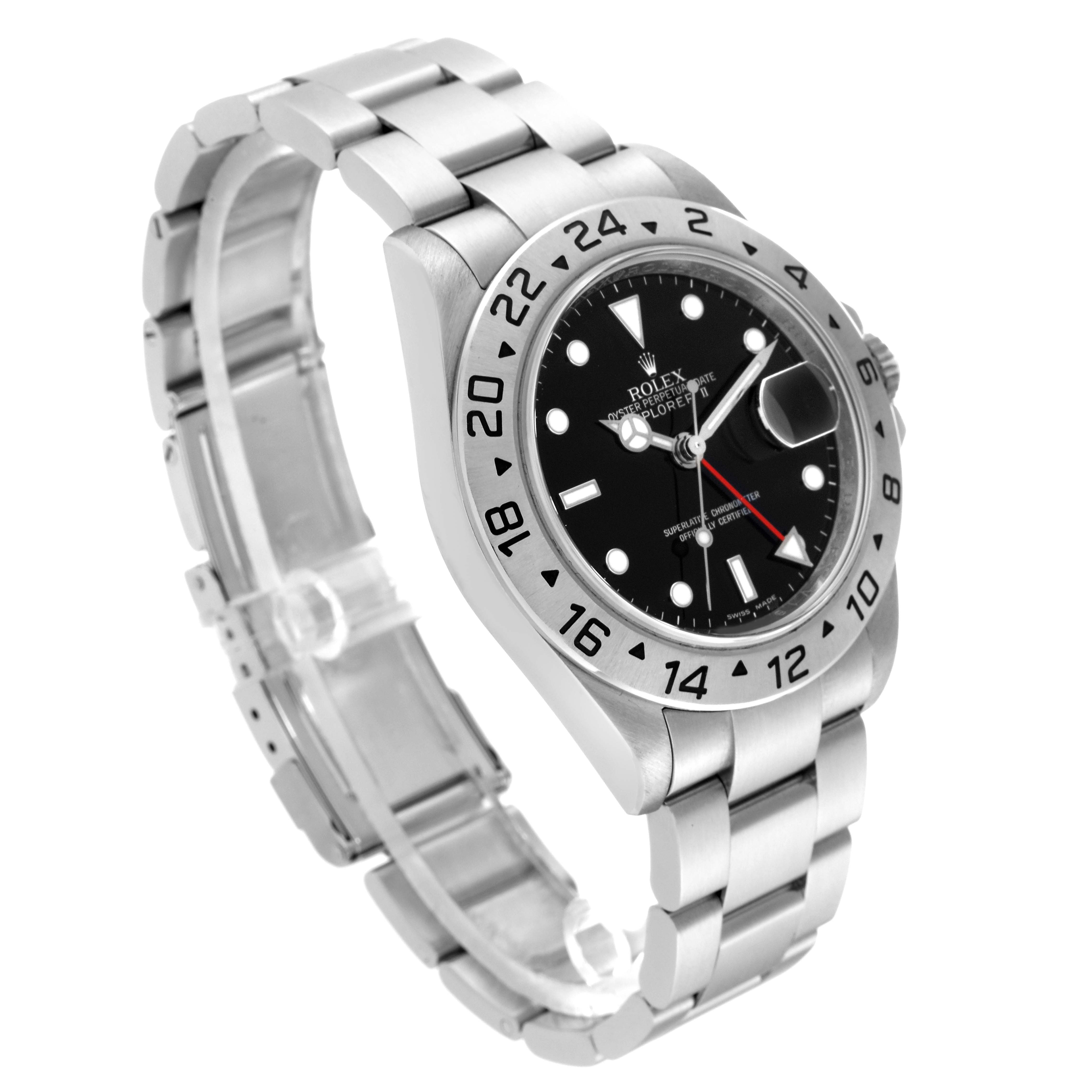 The Rolex Explorer 16570 Men
s Stainless Steel Black Dial 16570 Men
s Stainless Steel Black Dial watch is shown at a three-quarter angle revealing the face, bezel, and part of the bracelet.