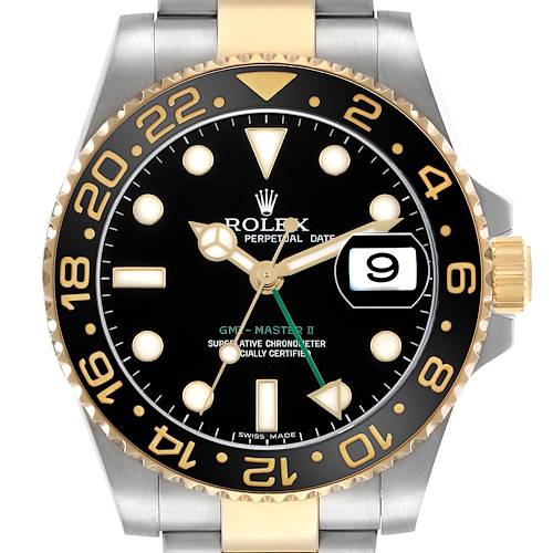 Photo of Rolex GMT Master II Steel Yellow Gold Black Dial Mens Watch 116713 Box Papers