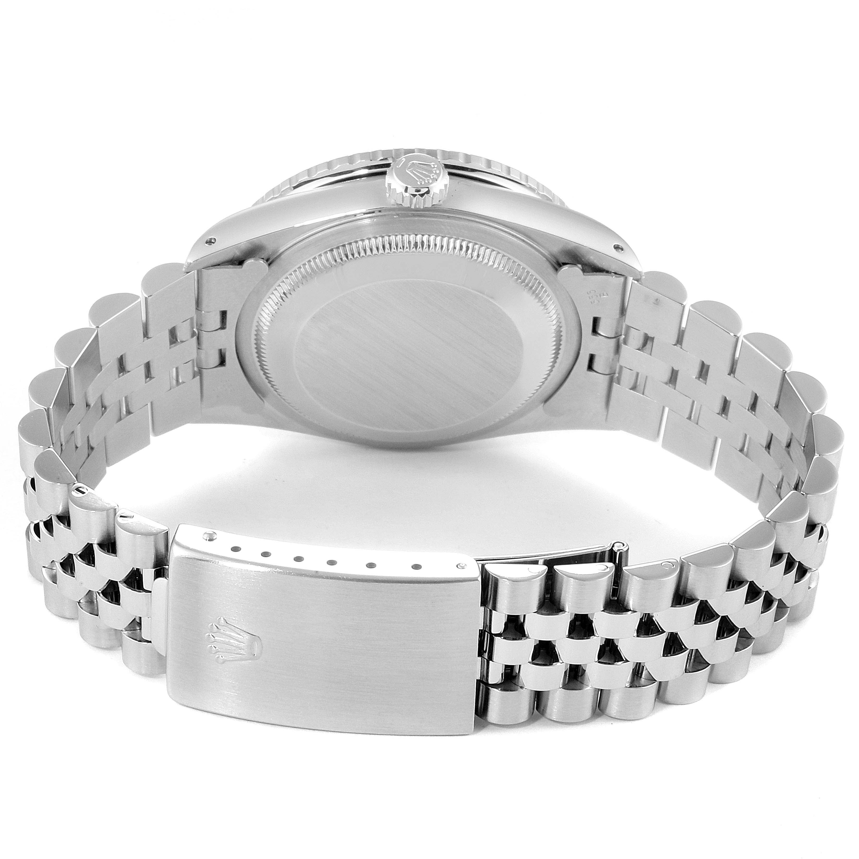 This image shows the back case and bracelet of a Rolex Datejust 17886 Men
s Stainless Steel Grey Dial 17886 Men
s Stainless Steel Grey Dial watch from a rear angle.