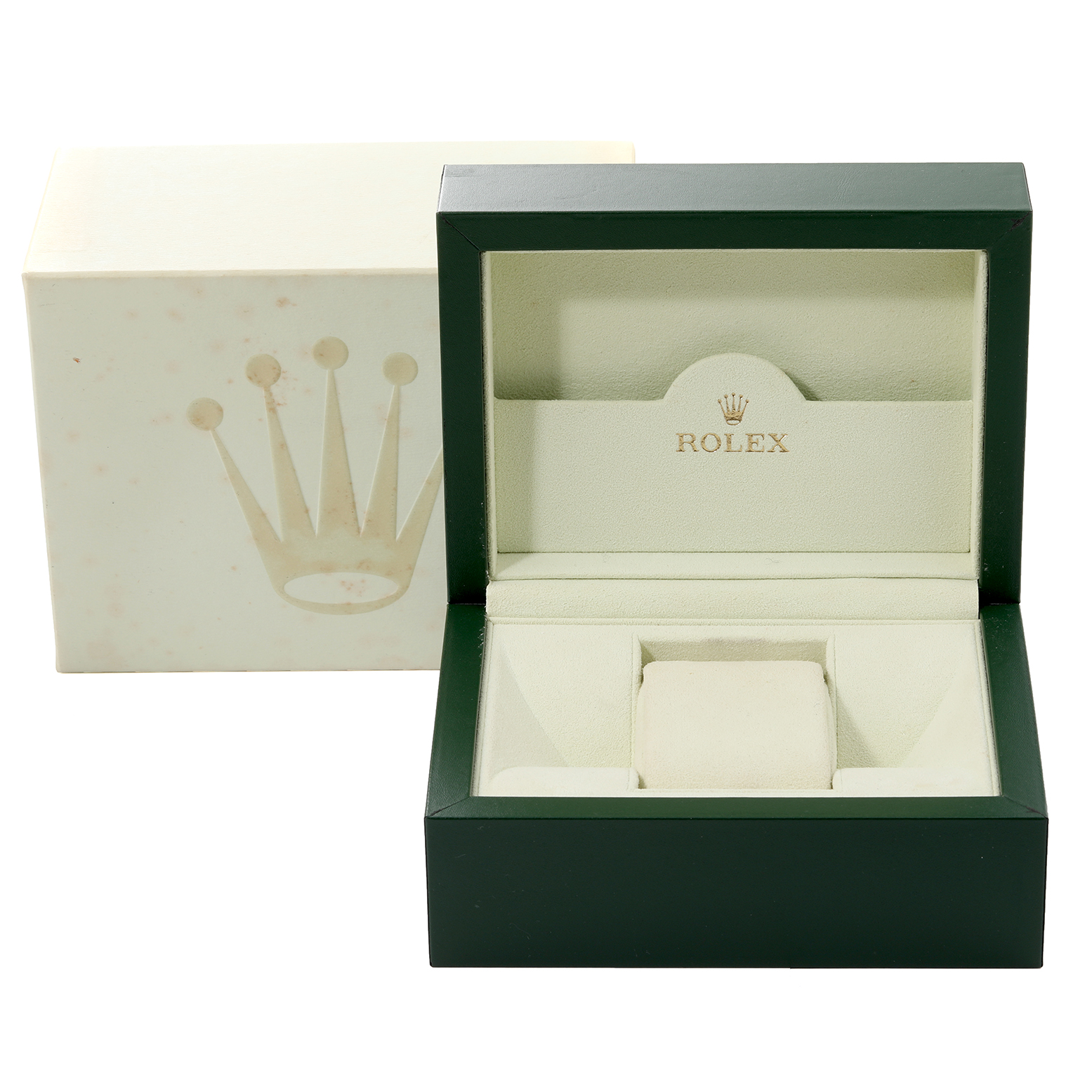 The image shows an open Rolex Turn-o-Graph 116264 Men's Stainless Steel White Dial 116264 Men's Stainless Steel White Dial watch box with its outer packaging.