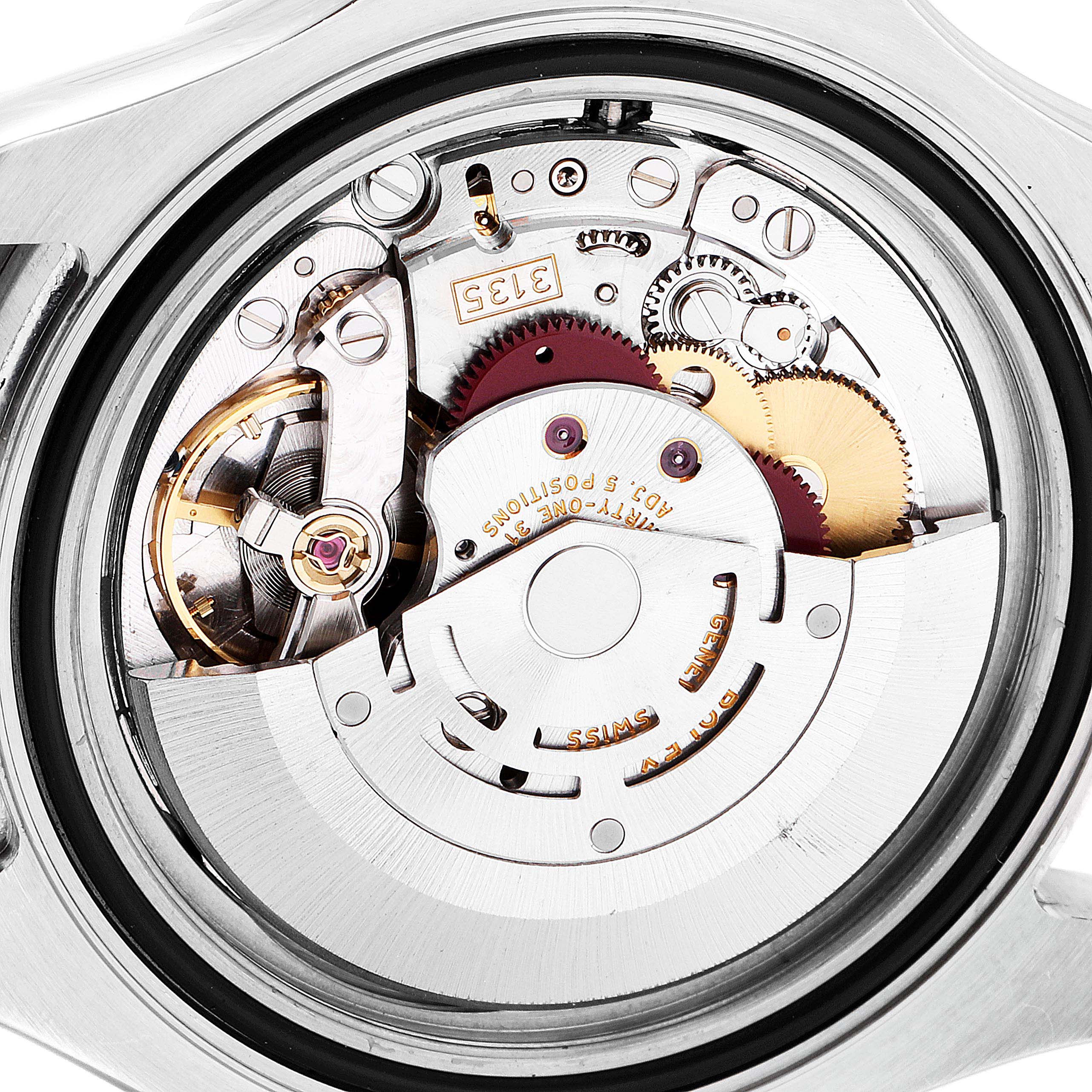 This image shows the internal mechanism of a Rolex Yacht-Master 16622 Men
s Stainless Steel Silver Dial 16622 Men
s Stainless Steel Silver Dial watch at a close-up angle, highlighting gears and components.