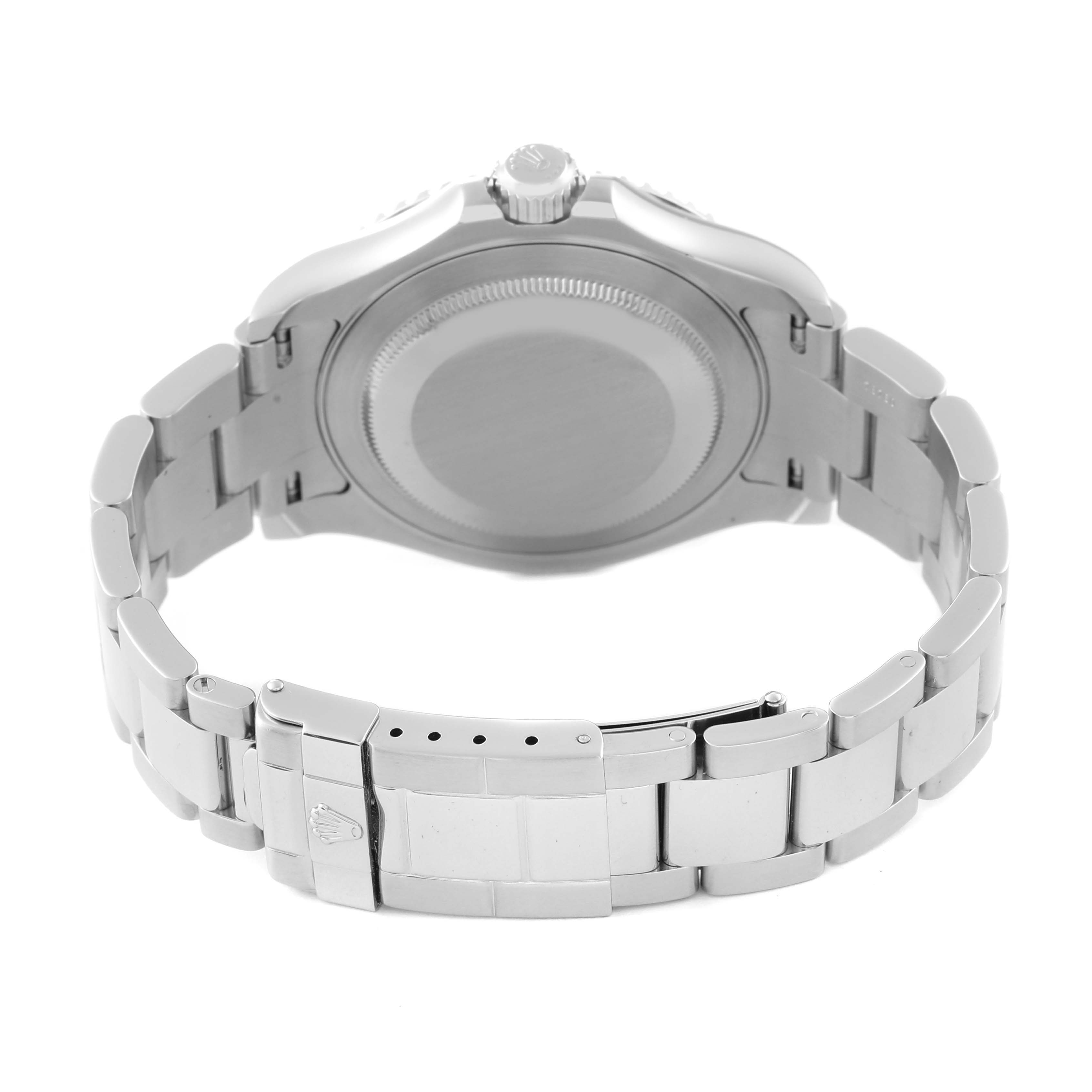 This image shows the back view of the Yacht-Master Rolex watch, highlighting the case back and bracelet.