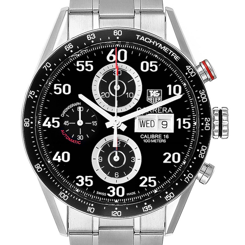Tag Heuer Carrera Day Date Chronograph Steel Mens Watch CV2A10 Box Card SwissWatchExpo
