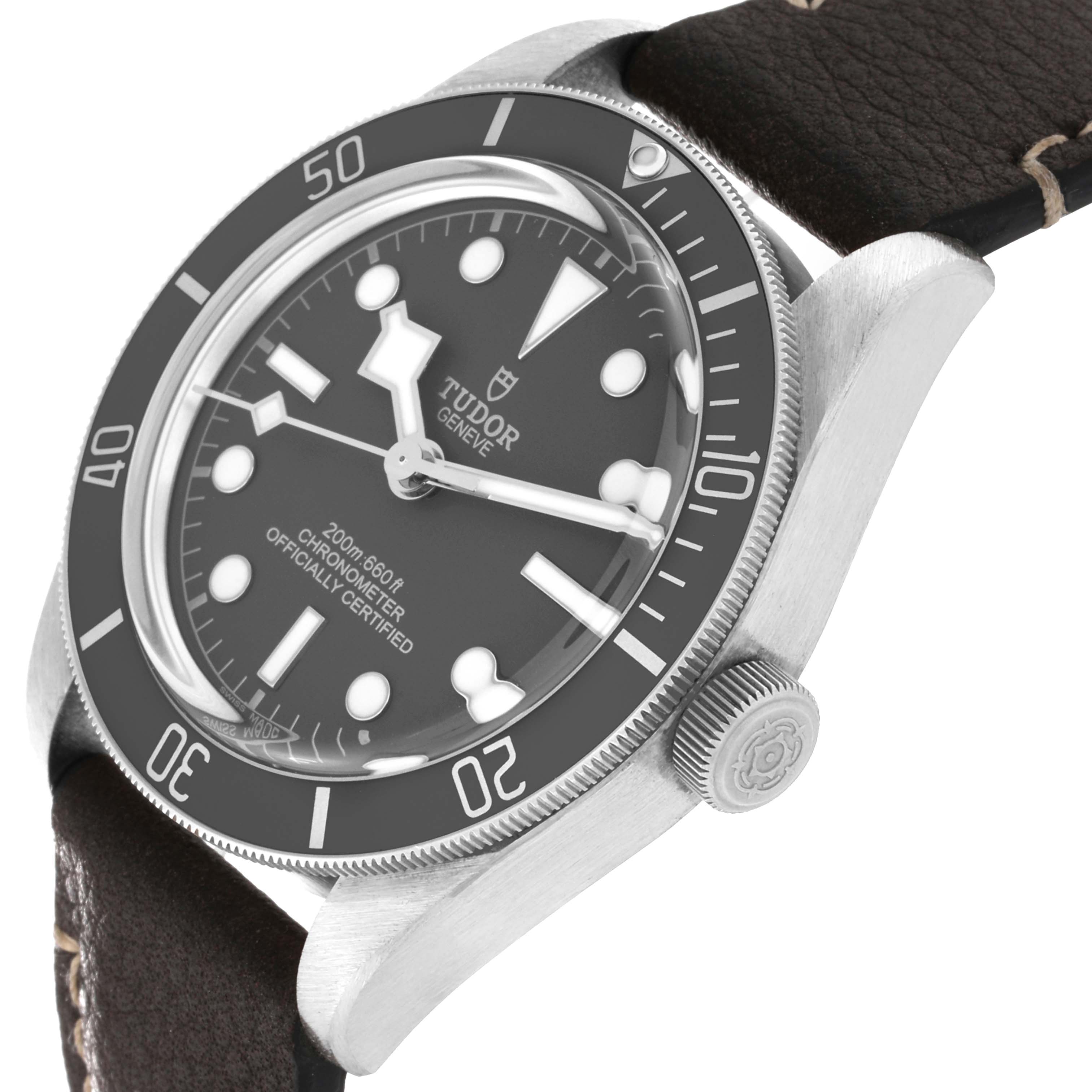 The Tudor Heritage Black Bay M79010SG-0002 Men's Stainless Steel Grey Dial M79010SG-0002 Men's Stainless Steel Grey Dial watch is displayed at a slight angle, showcasing the face, bezel, crown, and part of the strap.