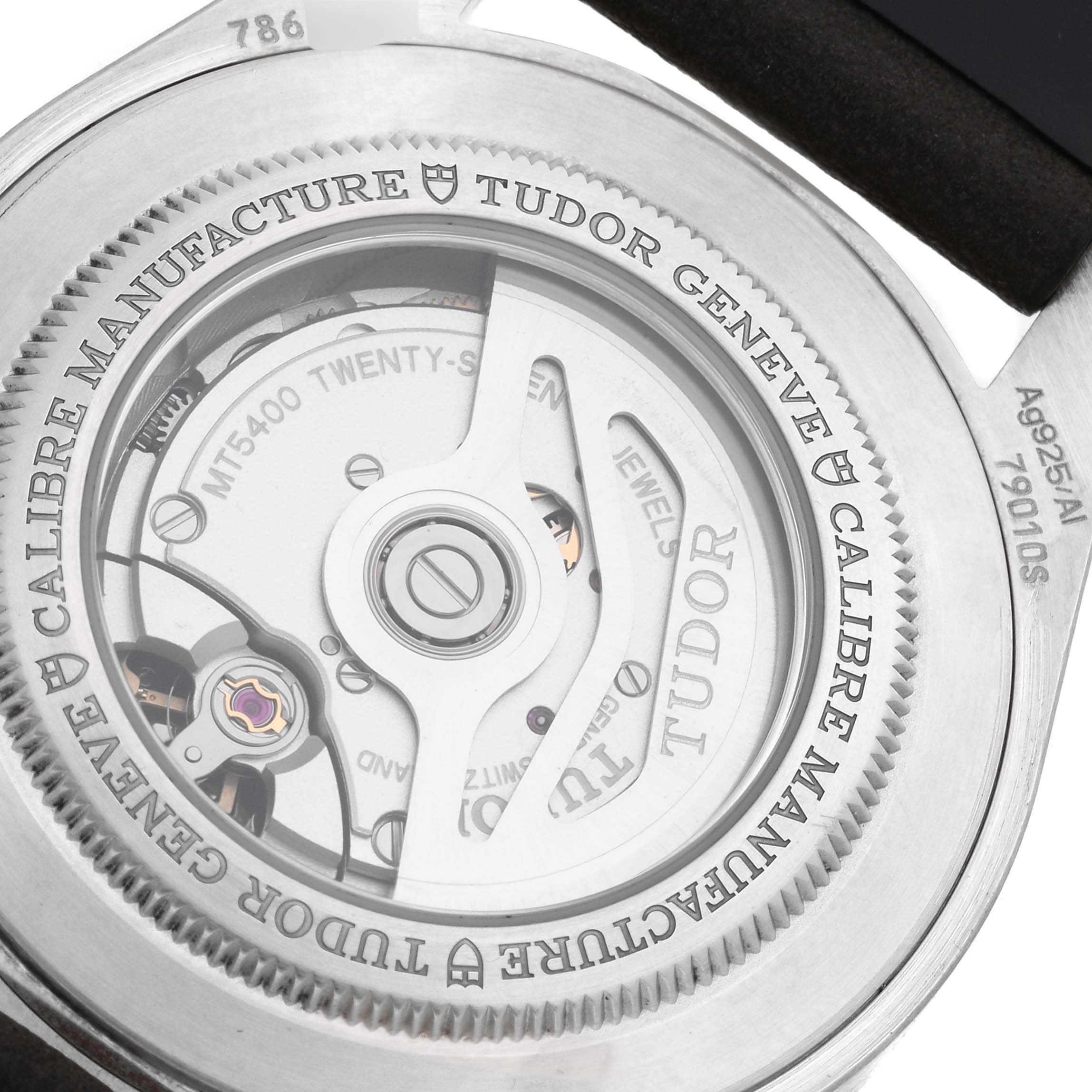 This image shows the inner workings and case back of the Tudor Heritage Black Bay M79010SG-0002 Men's Stainless Steel Grey Dial M79010SG-0002 Men's Stainless Steel Grey Dial watch.