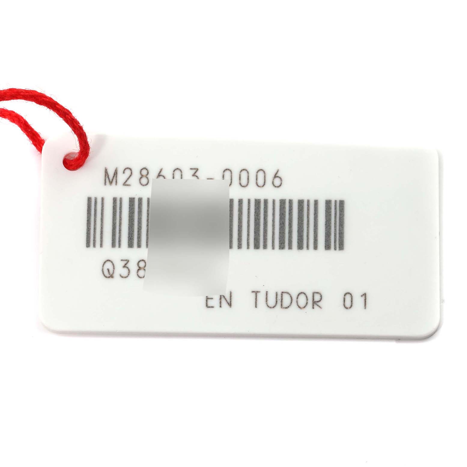 The image shows a barcode tag with model number M28603-0006 for a Tudor Royal 28603 Men's Steel and Gold (two tone) Champagne Dial 28603 Men's Steel and Gold (two tone) Champagne Dial watch.