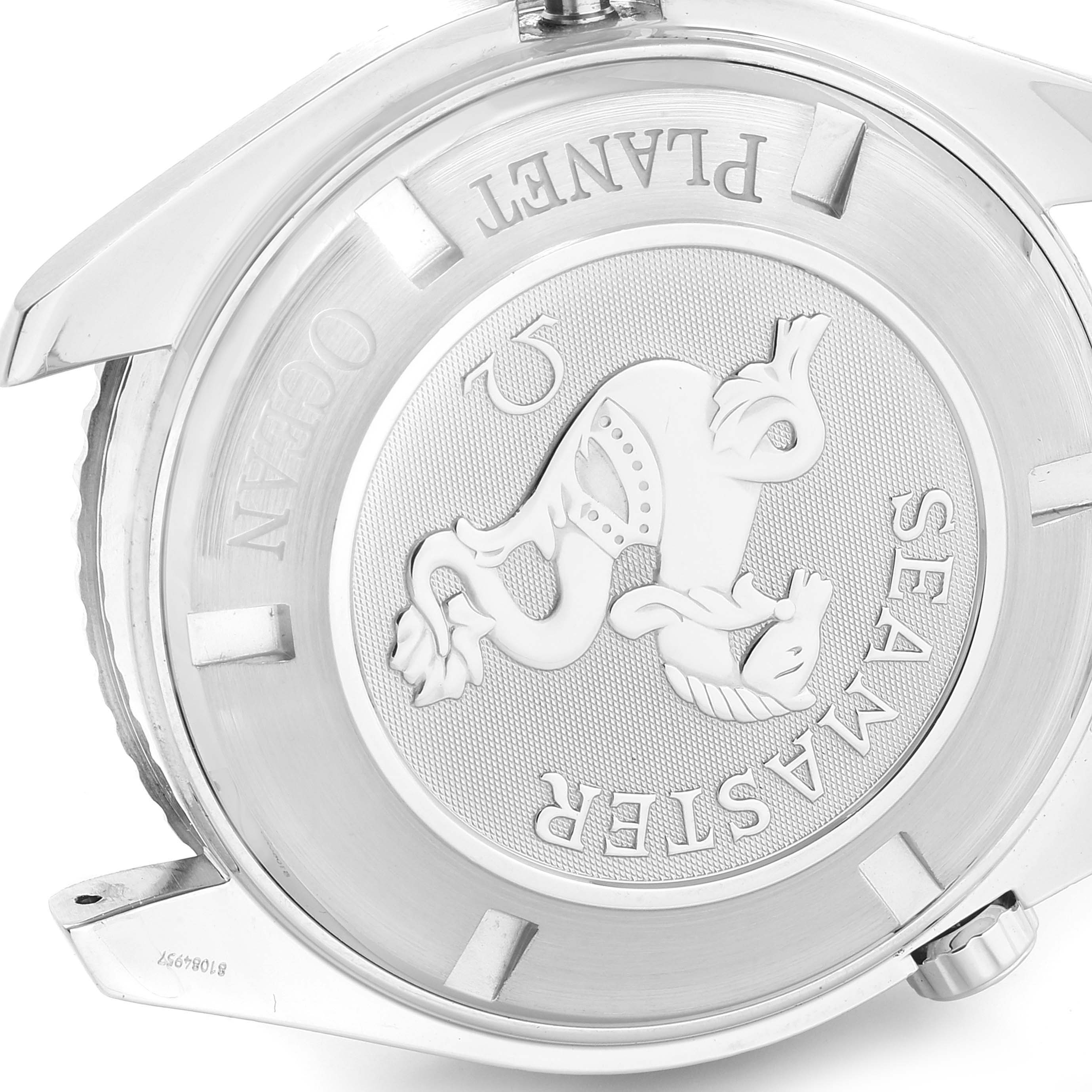 This image shows the case back of the Omega Seamaster Planet Ocean watch.