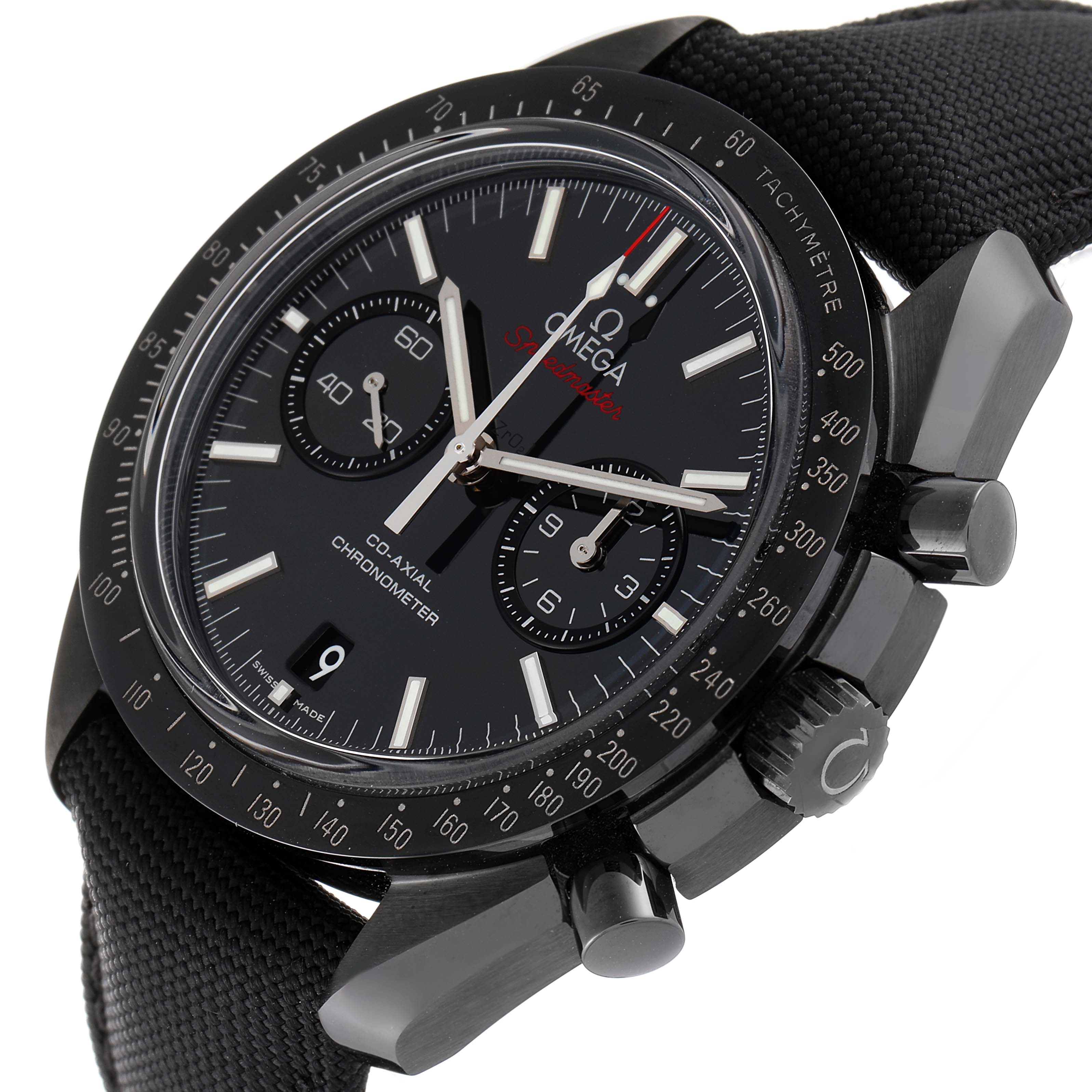 The image shows an Omega Speedmaster 311.92.44.51.01.007 Men's Ceramic Black Dial 311.92.44.51.01.007 Men's Ceramic Black Dial watch at a slight angle, highlighting the black dial, chronograph subdials, and pushers.