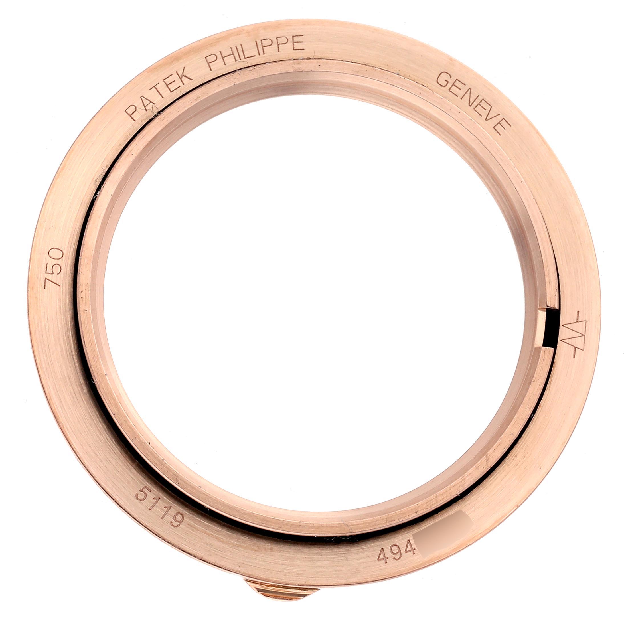 This image shows the bezel of a Patek Philippe Calatrava 5119R Men's Rose Gold White Dial 5119R Men's Rose Gold White Dial watch viewed from the top.