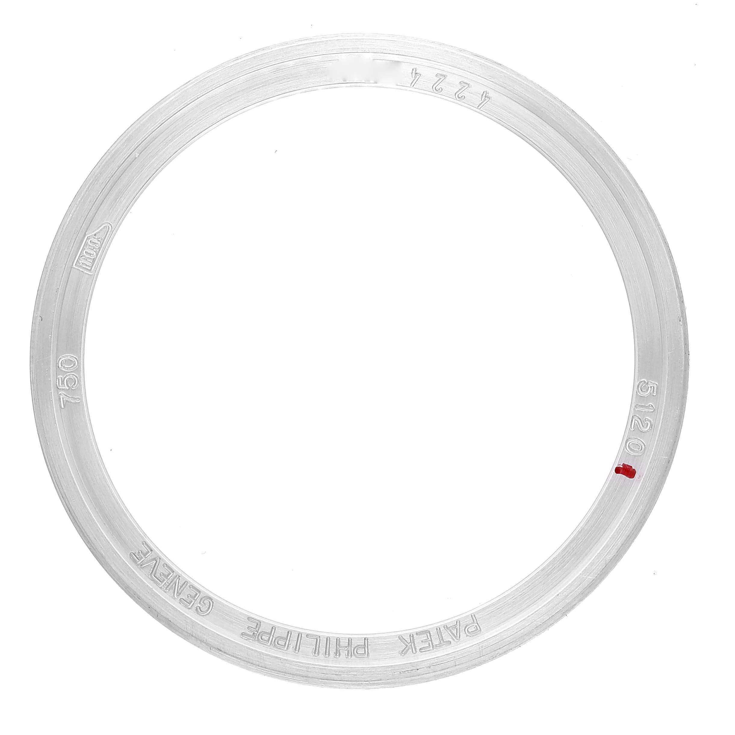 This is a close-up top view of the bezel for the Patek Philippe Calatrava 5120G Men
s White Gold White Dial 5120G Men
s White Gold White Dial model 5120.