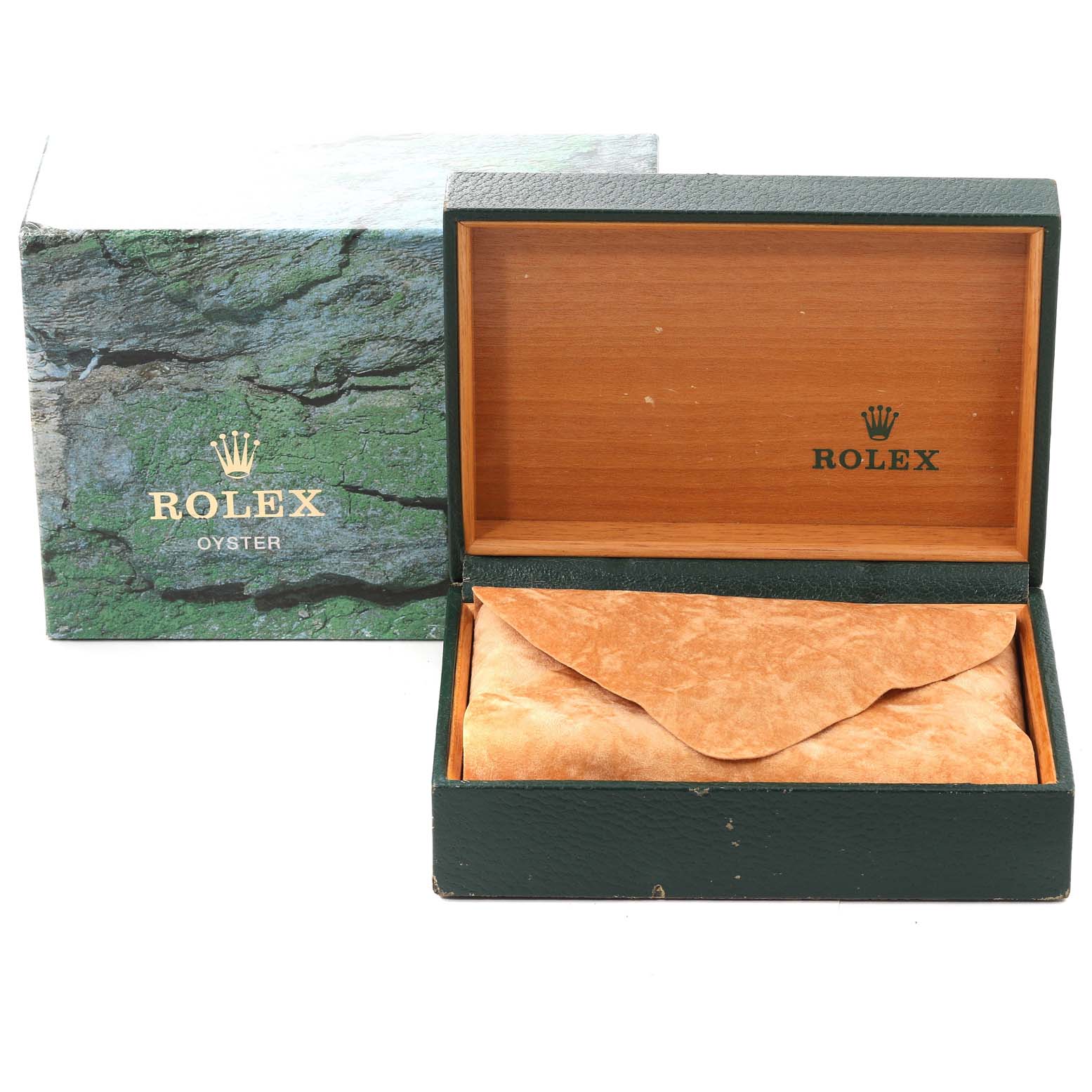 The image shows an open box with a leather pouch inside, branded for the Rolex Air-King 14000 Men's Stainless Steel Black Dial 14000 Men's Stainless Steel Black Dial model.