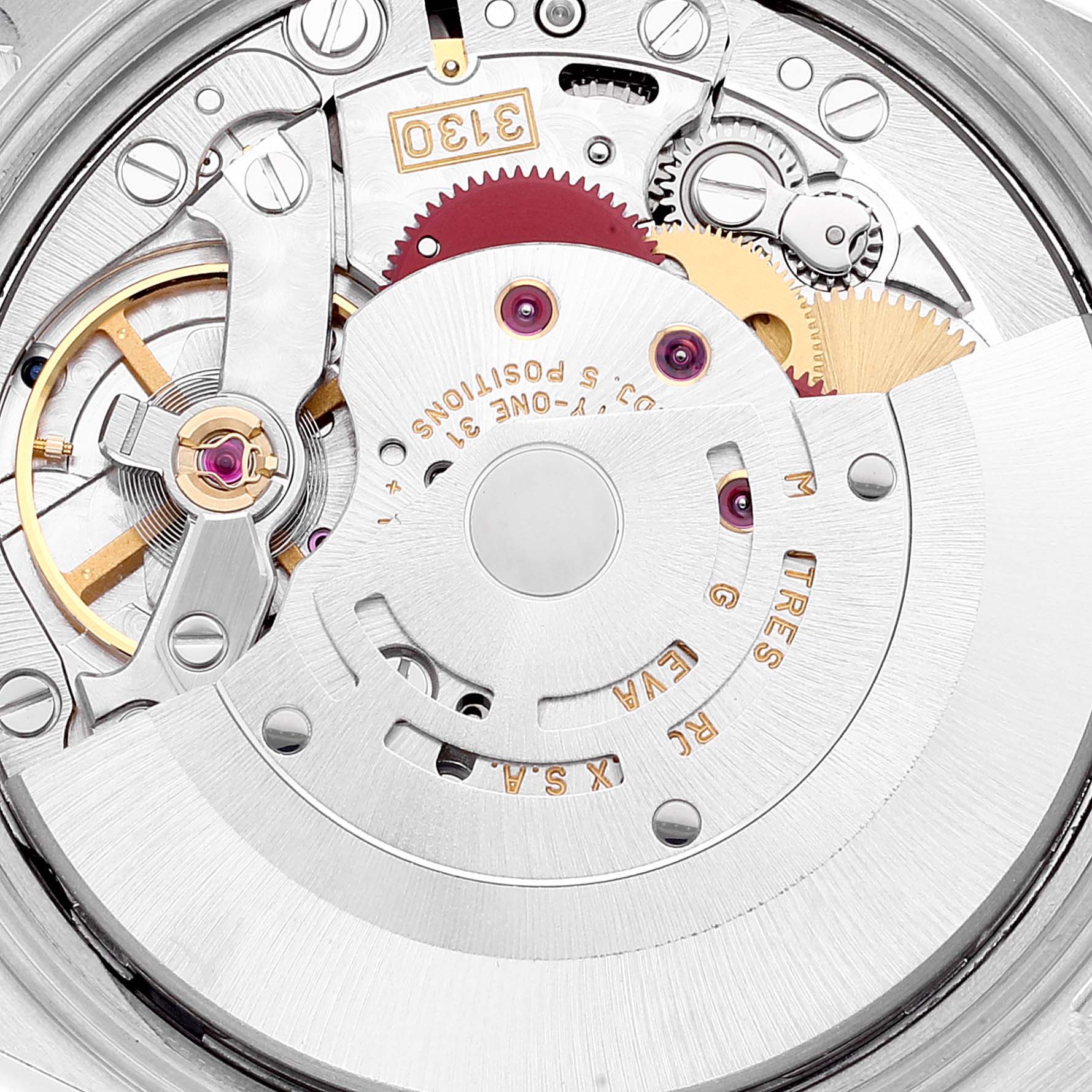 The image shows a close-up view of the movement mechanism inside a Rolex Air-King 14000 Men's Stainless Steel Blue Dial 14000 Men's Stainless Steel Blue Dial watch.