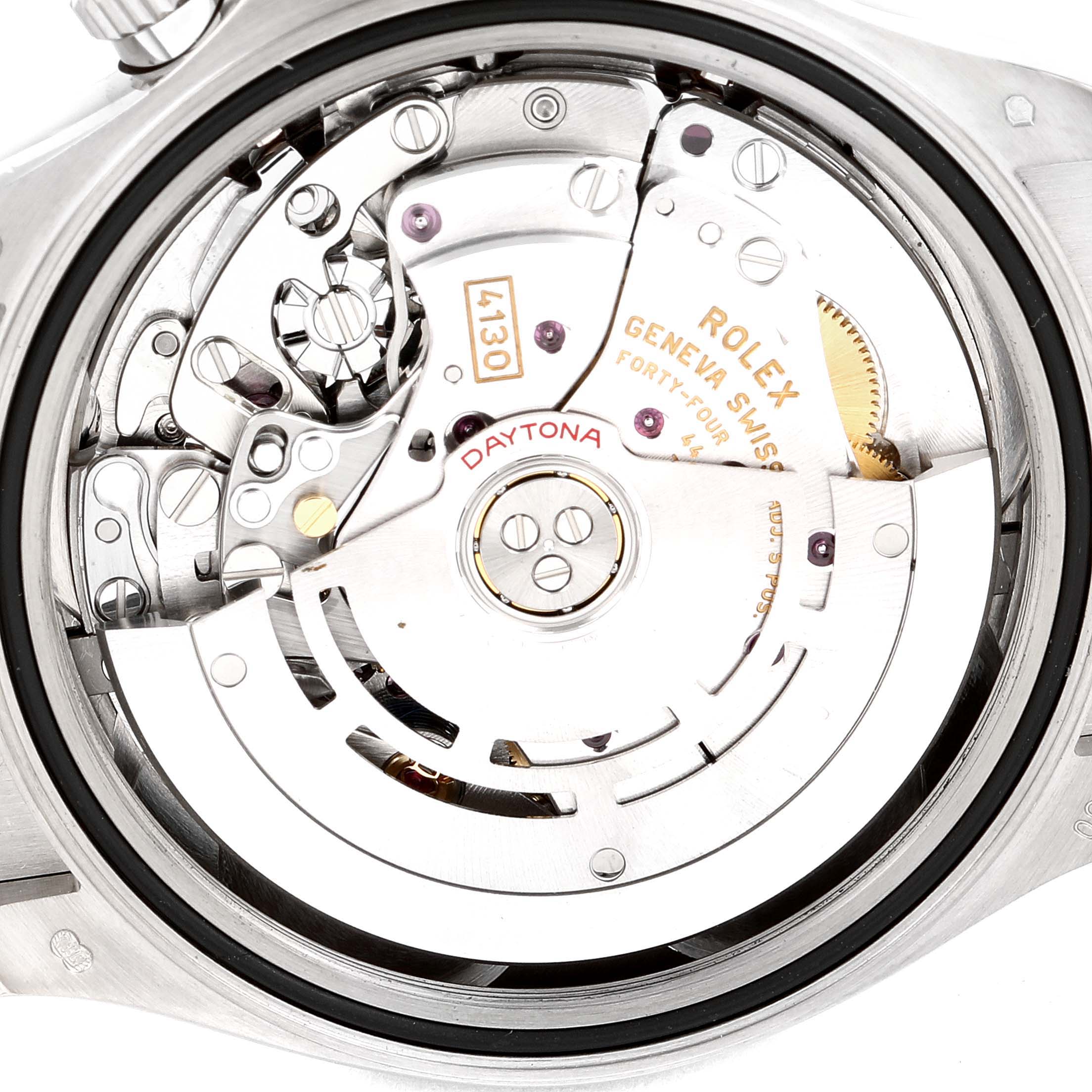 This image shows the inner mechanism of a Rolex Daytona 116519 Men's White Gold Grey Dial 116519 Men's White Gold Grey Dial watch, highlighting the movement components.