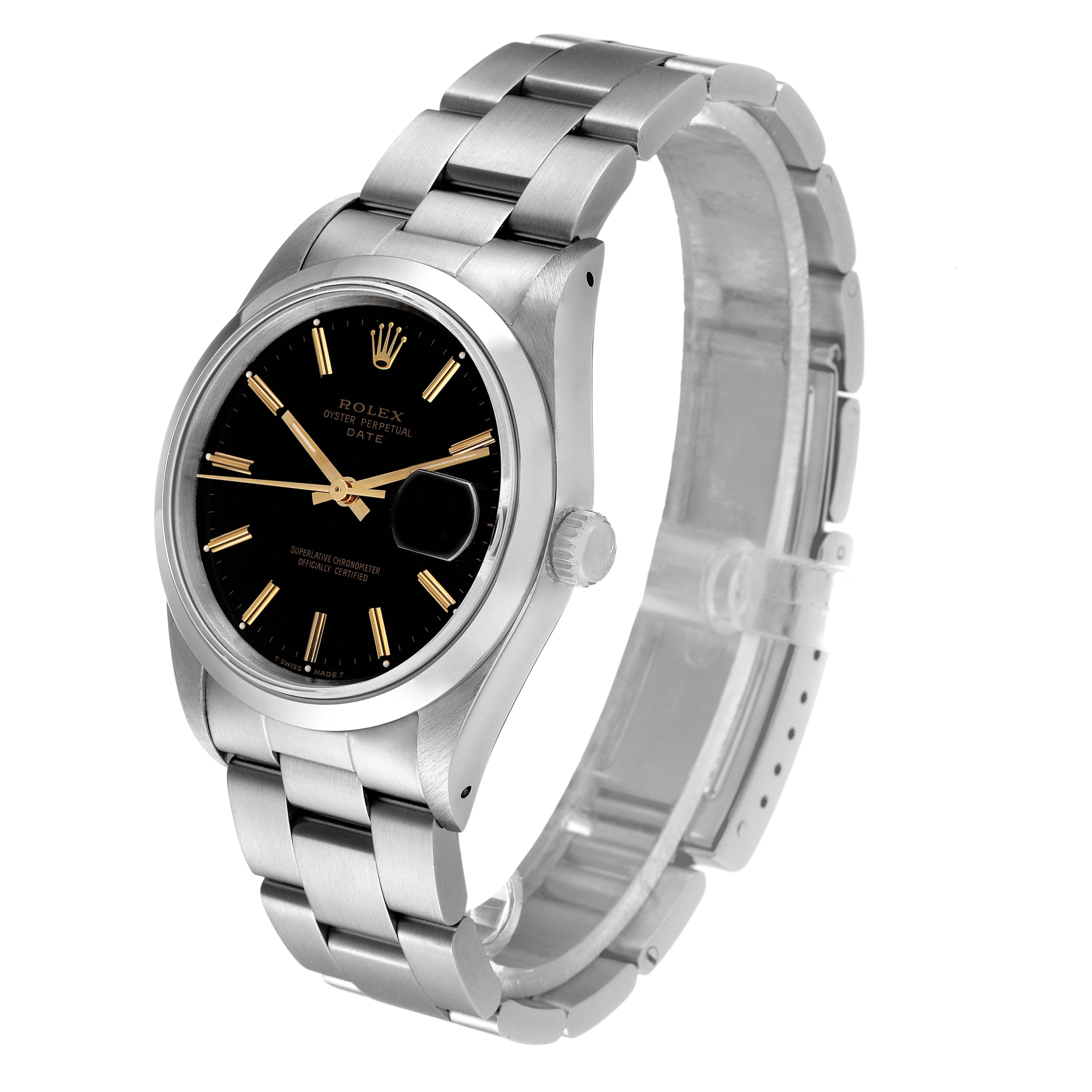 This image shows a Rolex Date 15200 Men's Stainless Steel Black Dial 15200 Men's Stainless Steel Black Dial model watch from a three-quarter angle, highlighting the dial, bezel, crown, and bracelet.