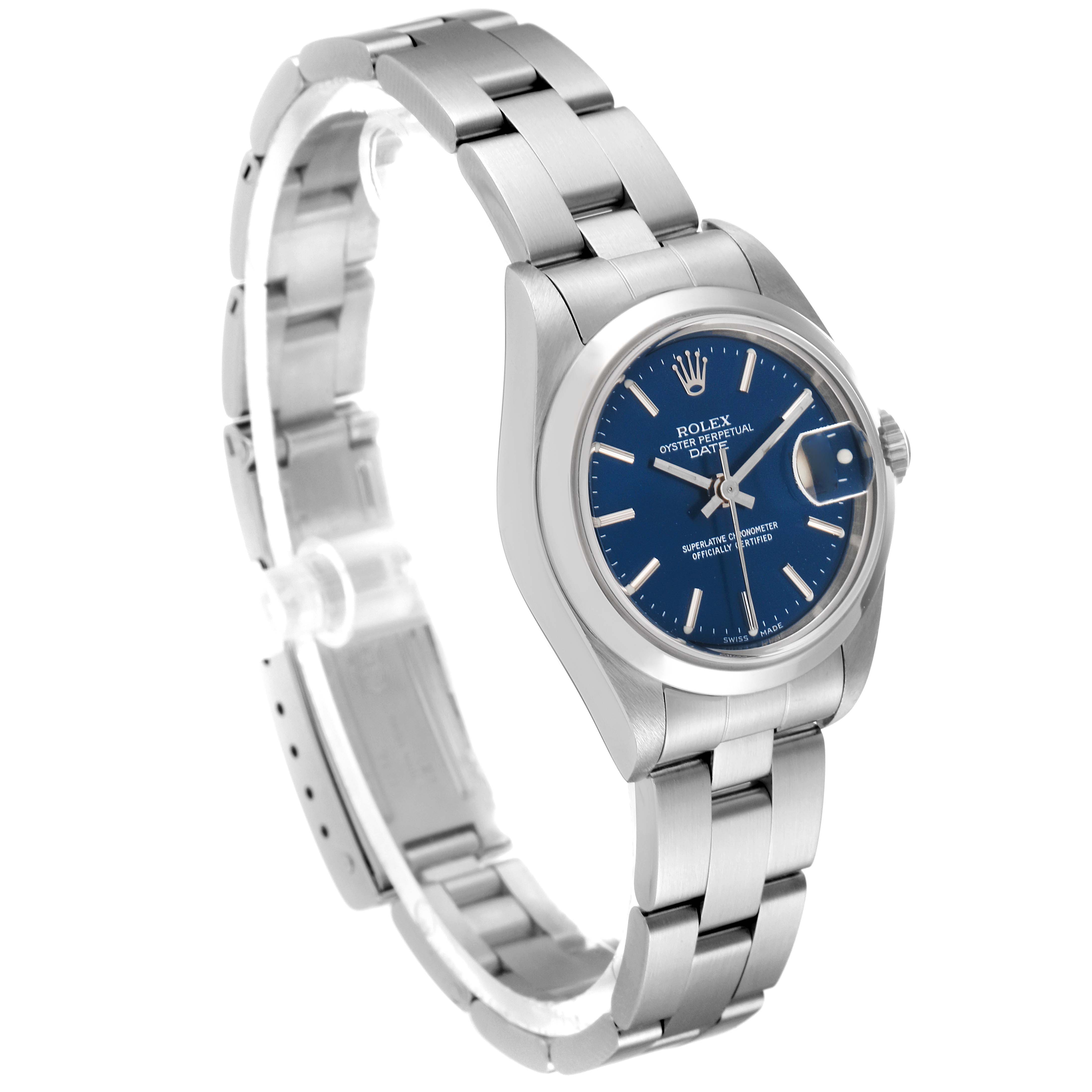 Rolex Date Blue Dial Oyster Bracelet Steel Ladies Watch 69160 Papers ...