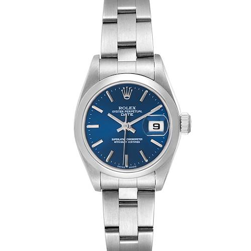 Photo of Rolex Date Blue Dial Oyster Bracelet Steel Ladies Watch 69160 Papers