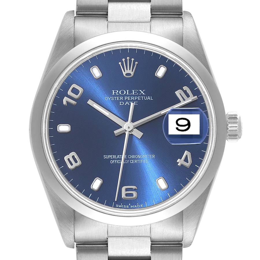 Rolex Date Blue Dial Oyster Bracelet Steel Mens Watch 15200 SwissWatchExpo
