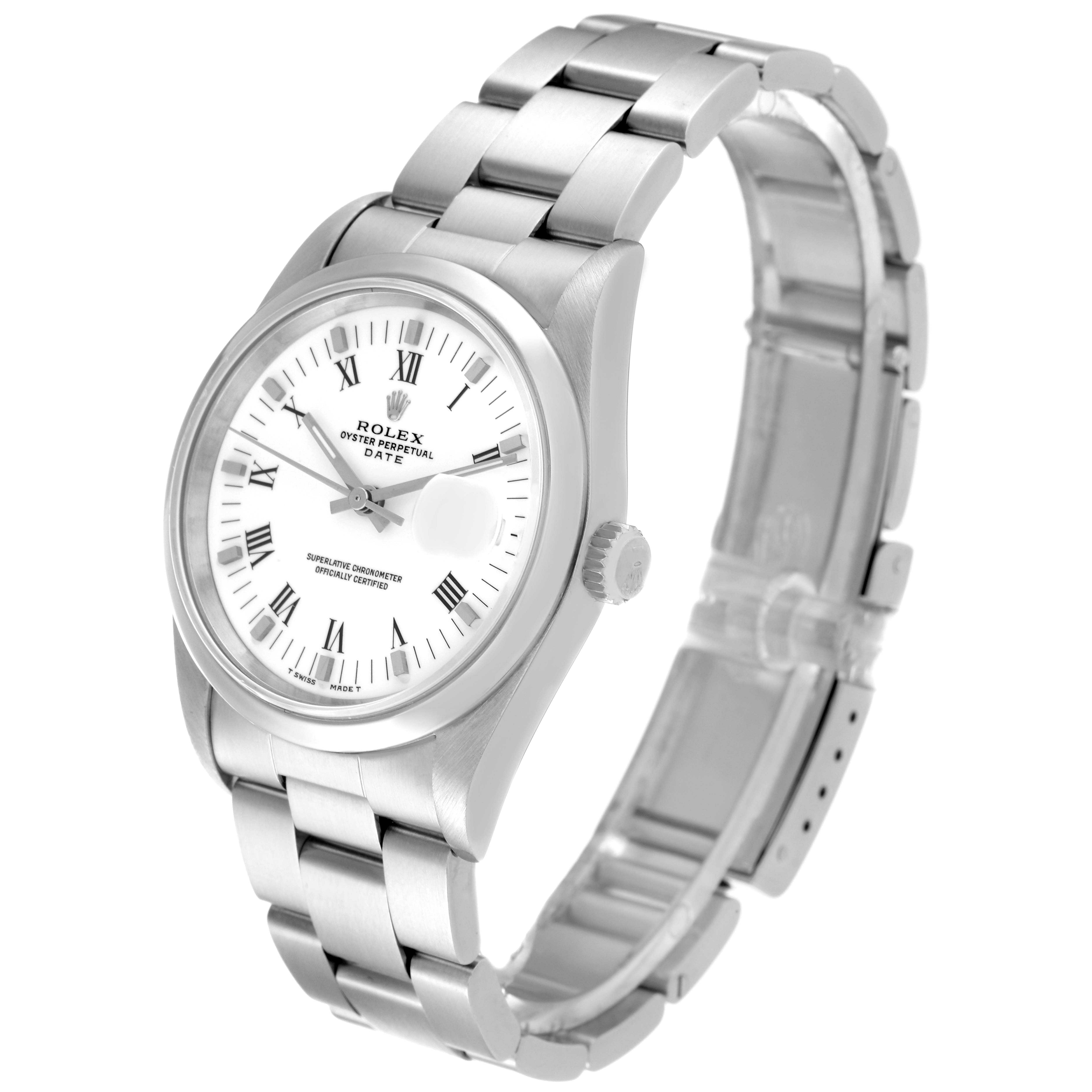 The image shows a Rolex Date 15200 Men's Stainless Steel White Dial 15200 Men's Stainless Steel White Dial model watch at a slight angle, featuring the face, bezel, case, and metal bracelet.