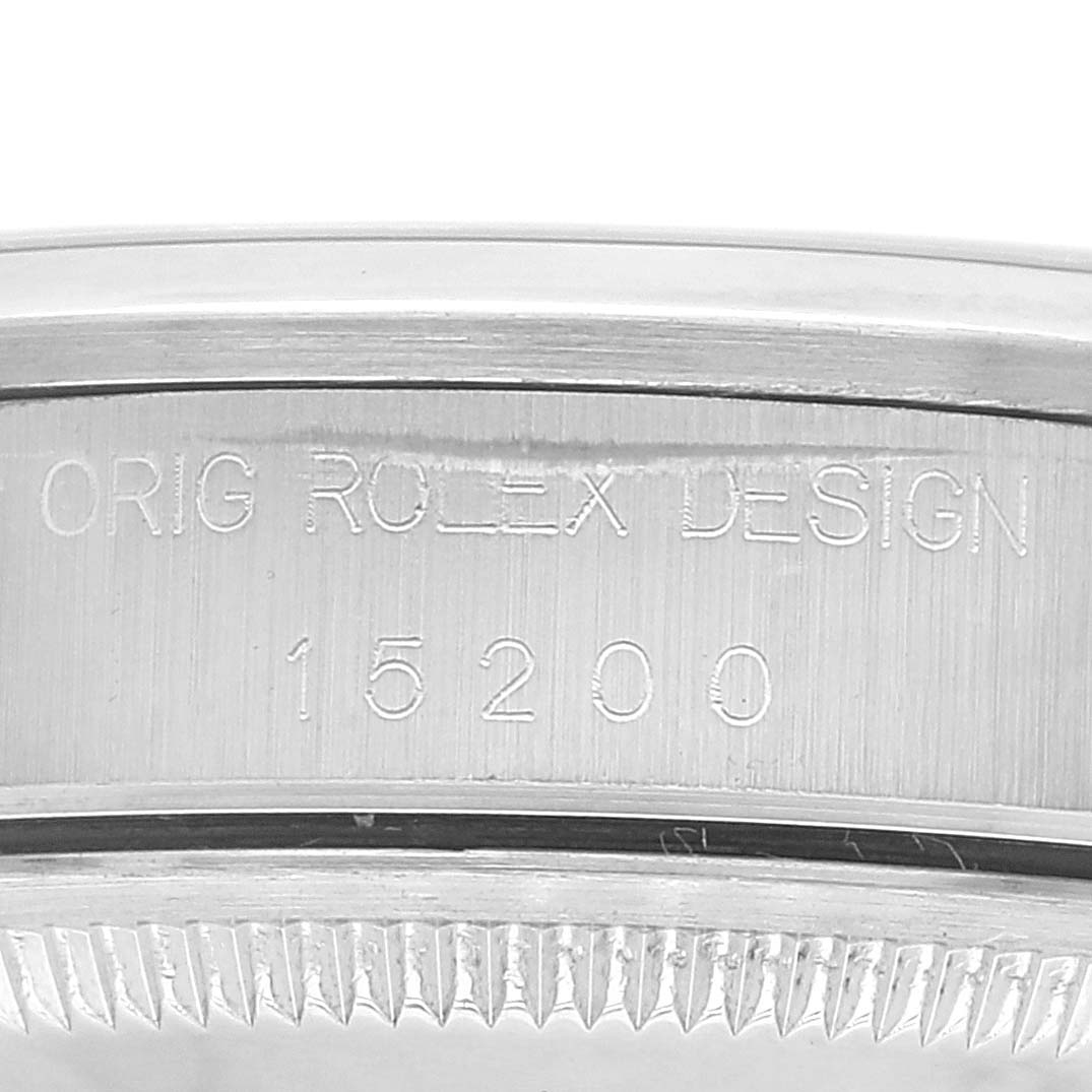 This image shows an engraved side view of the Rolex Date 15200 Men's Stainless Steel White Dial 15200 Men's Stainless Steel White Dial model with reference number 15200.