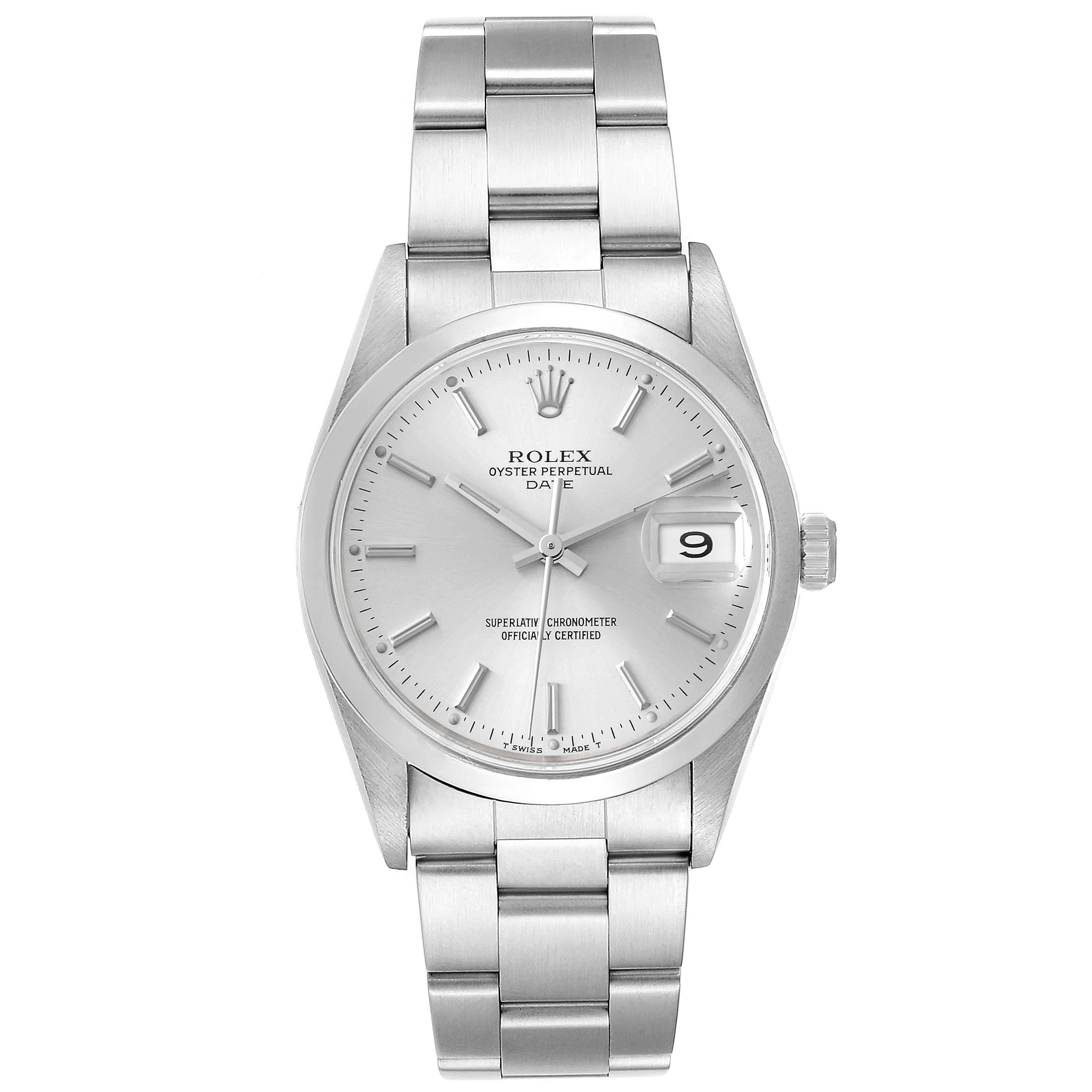 Rolex Date Silver Dial Smooth Bezel Steel Mens Watch 15200 Papers ...