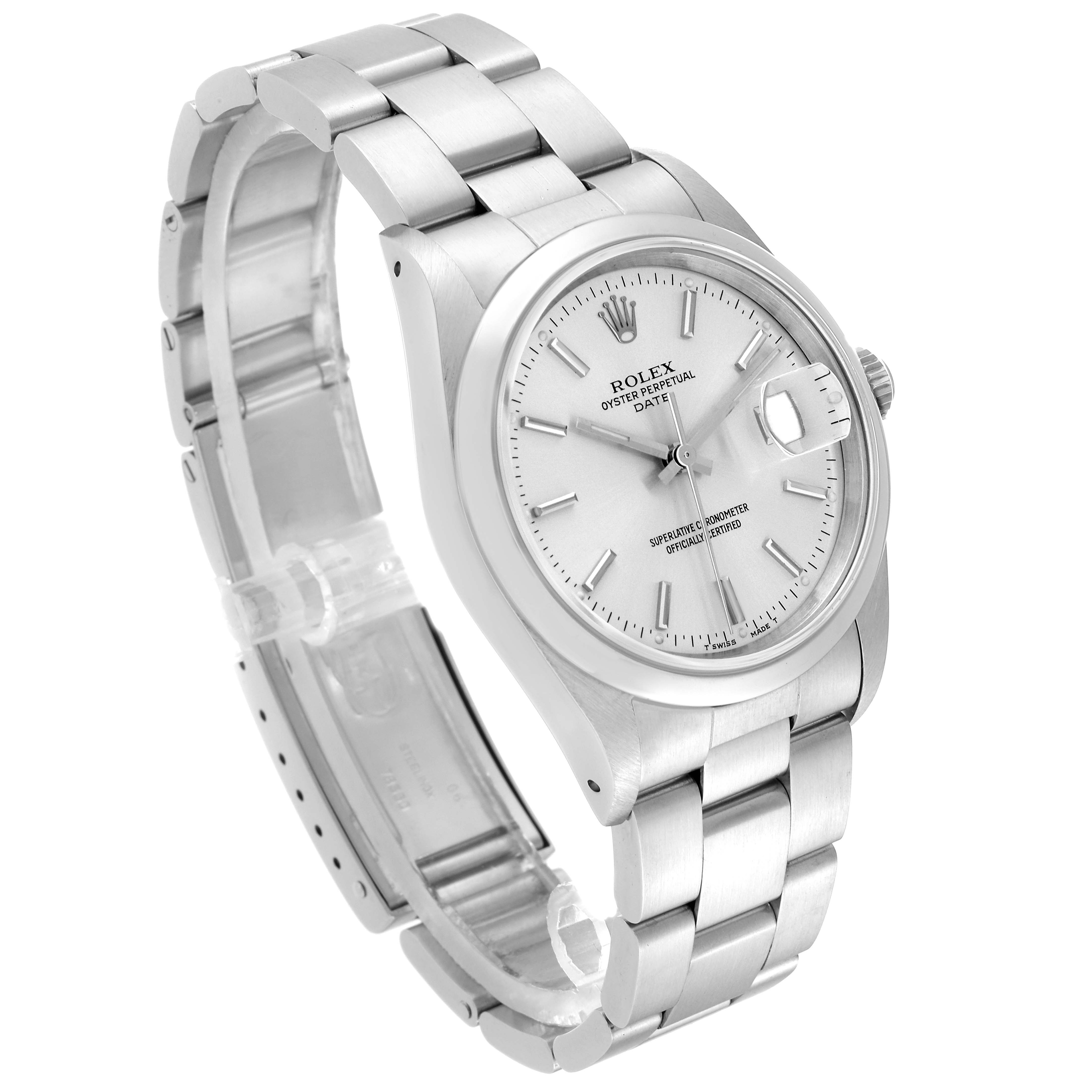 The image shows a Rolex Date 15200 Men
s Stainless Steel Silver Dial 15200 Men
s Stainless Steel Silver Dial model watch at a slight angle, displaying the face, crown, and bracelet.