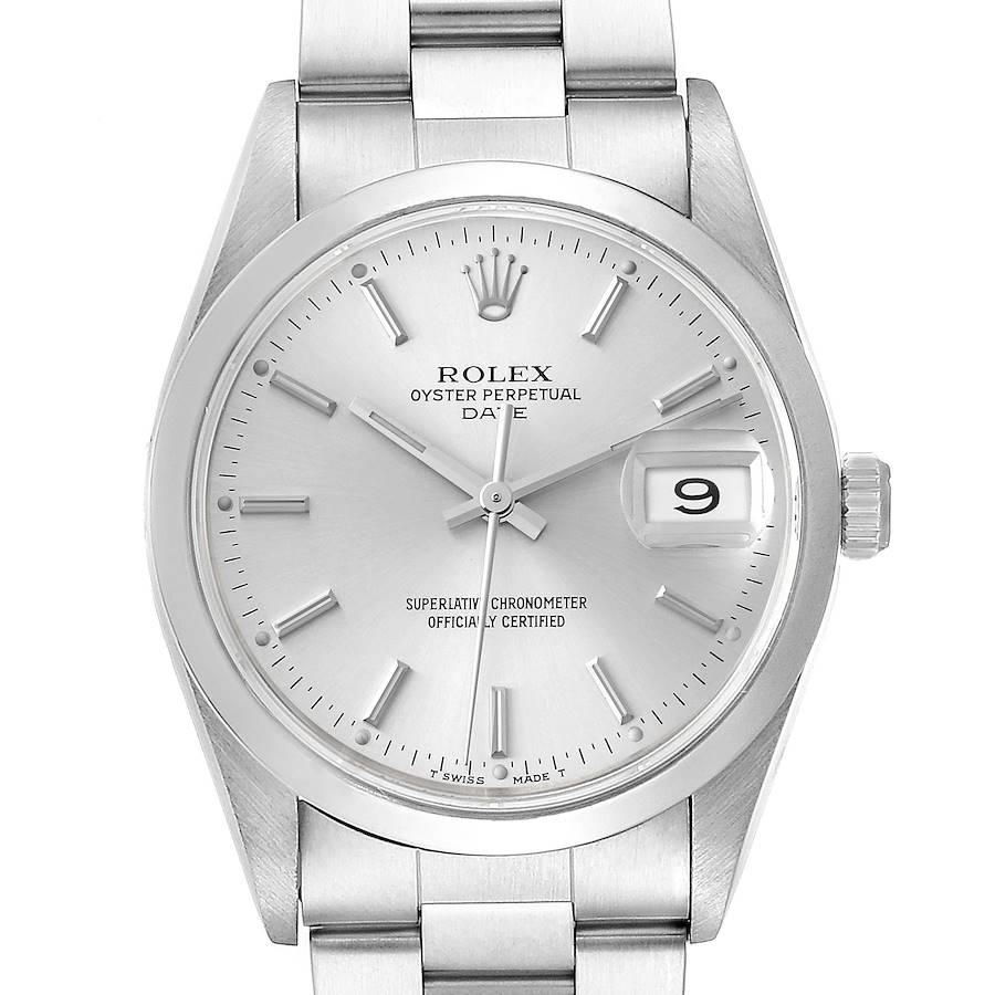 Rolex Date Silver Dial Smooth Bezel Steel Mens Watch 15200 Papers SwissWatchExpo