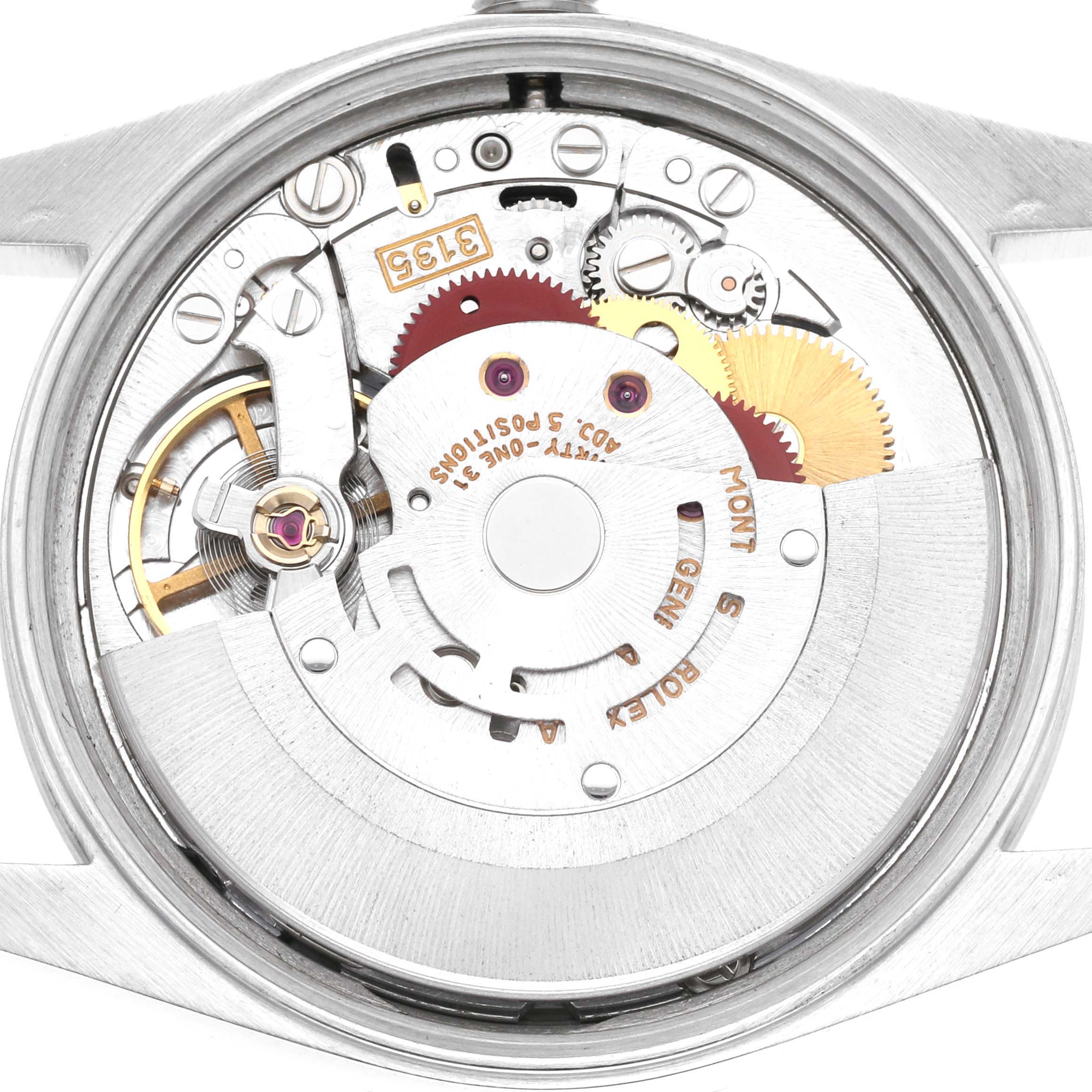This image shows the internal mechanism of a Rolex Date 15200 Men
s Stainless Steel Silver Dial 15200 Men
s Stainless Steel Silver Dial model watch, captured from the back with the case removed.
