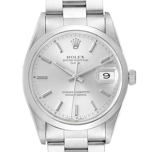Photo of Rolex Date Silver Dial Smooth Bezel Steel Mens Watch 15200 Papers