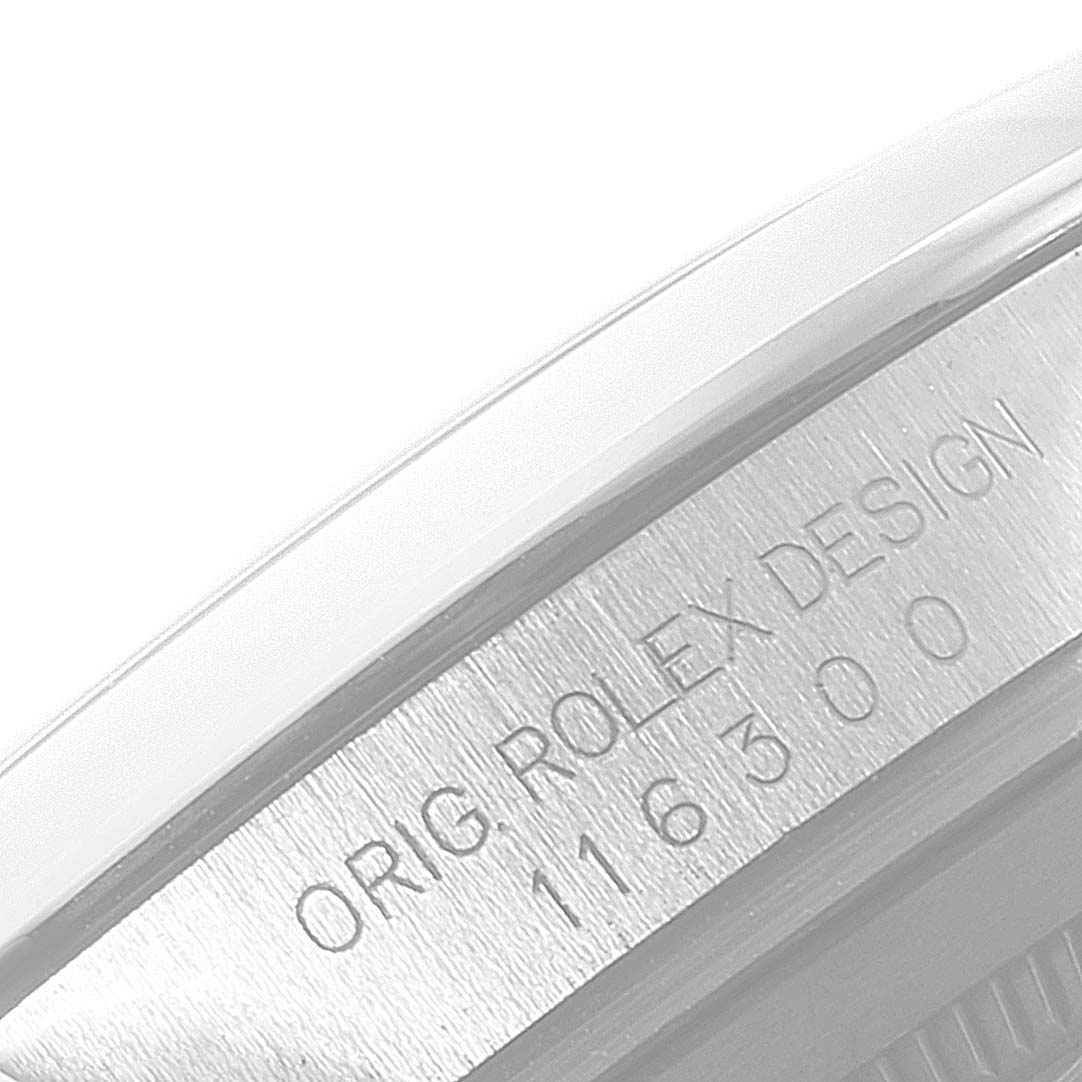 This image shows a close-up of the case side inscription on a Rolex Datejust 41 126300 Men's Stainless Steel Blue Dial 126300 Men's Stainless Steel Blue Dial model.
