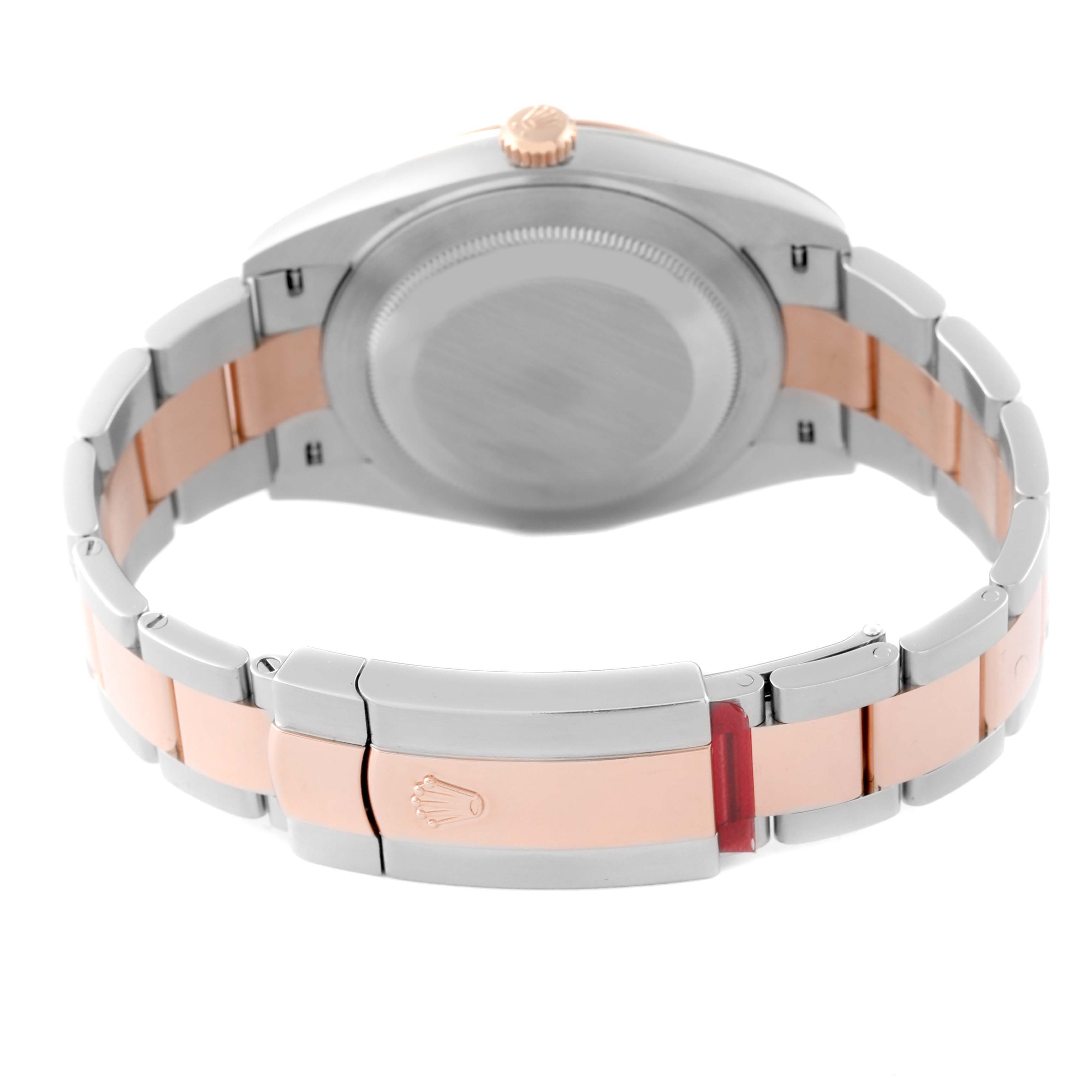 The image shows the back view of a Rolex Datejust 41 126331 Men
s Steel and Gold (two tone) Brown Dial 126331 Men
s Steel and Gold (two tone) Brown Dial watch, focusing on the case back and clasp.