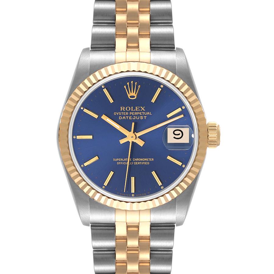 Rolex Datejust Midsize 31mm Steel Yellow Gold Blue Dial Ladies Watch 68273 SwissWatchExpo