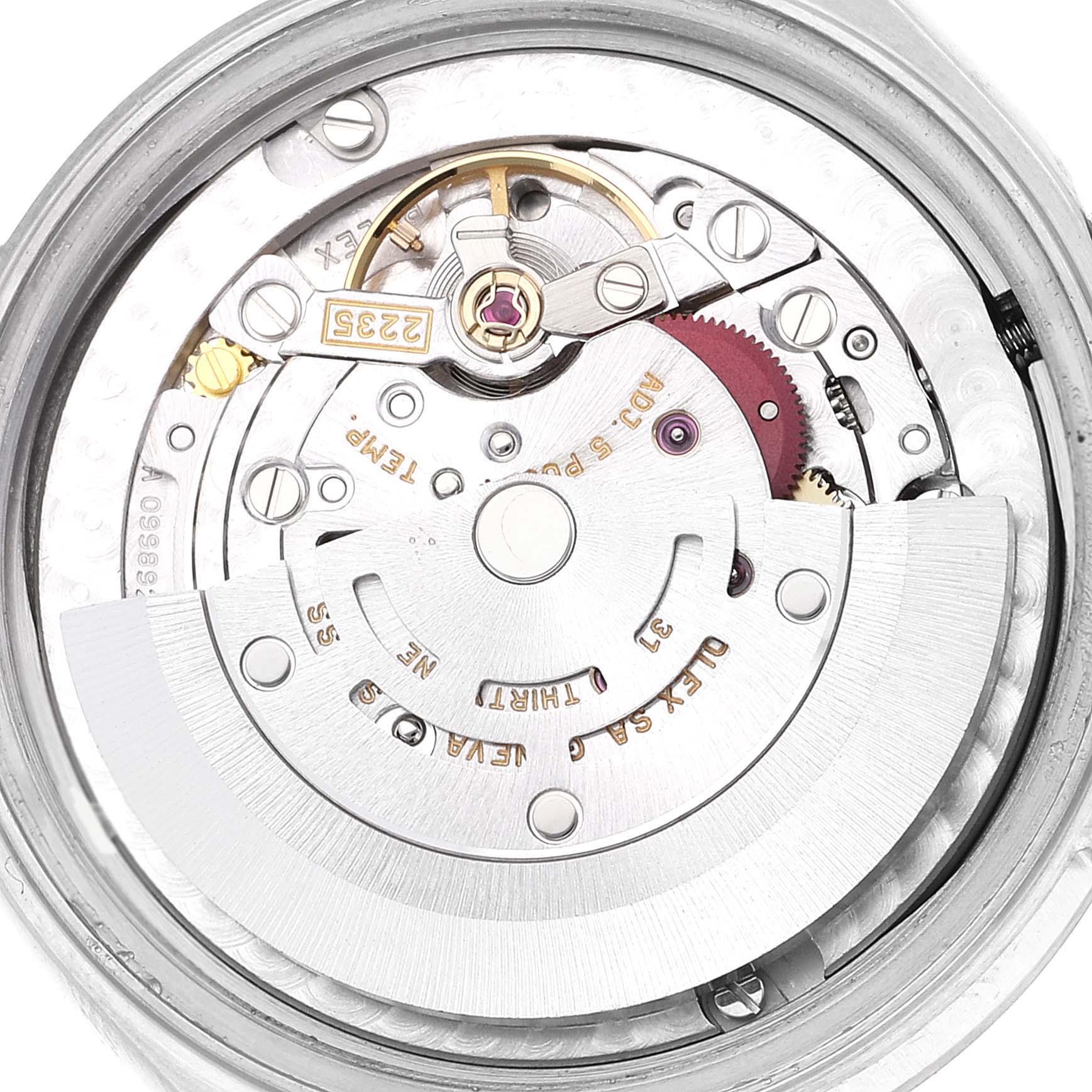 The image shows the internal mechanism (movement) of a Rolex Mid-Size 78274 Women's Stainless Steel Black Dial 78274 Women's Stainless Steel Black Dial watch from a top-down angle.