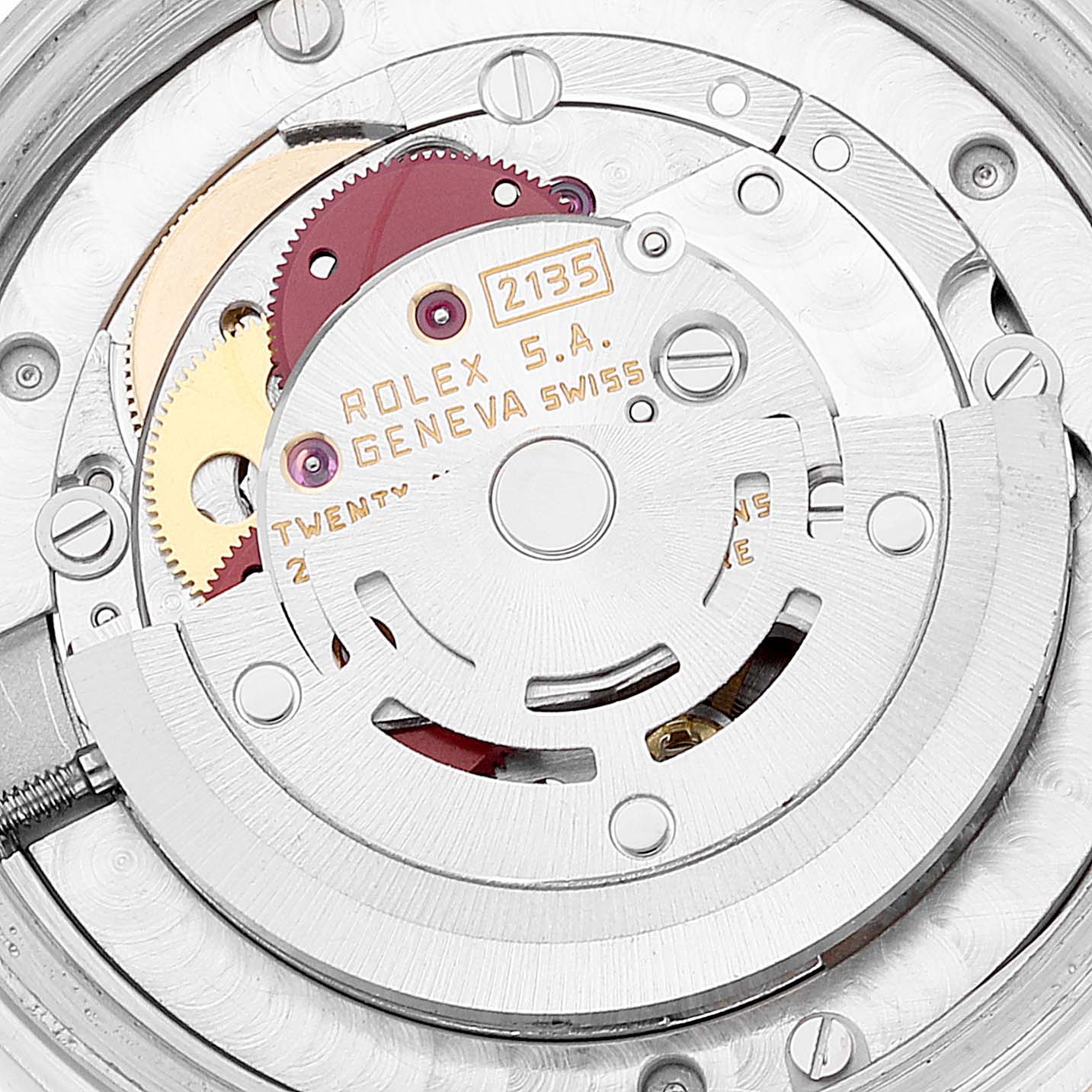This image shows the internal mechanism and movement parts of a Rolex Mid-Size 68273 Women's Steel and Gold (two tone) Champagne Dial 68273 Women's Steel and Gold (two tone) Champagne Dial watch model 2135.