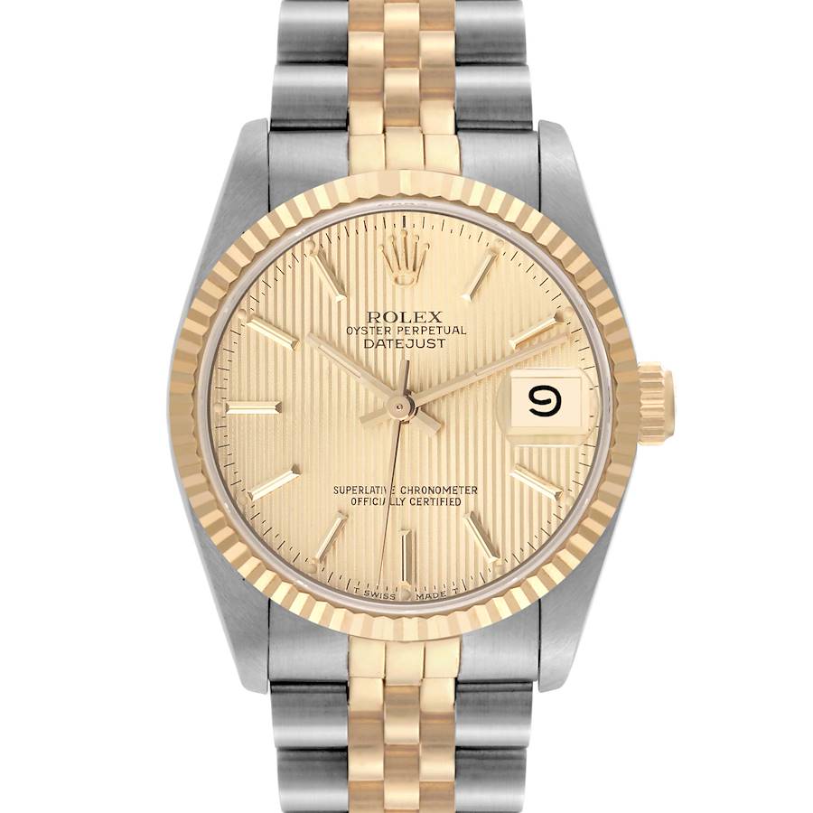 Rolex Datejust Midsize Tapestry Dial Steel Yellow Gold Ladies Watch 68273 Papers SwissWatchExpo