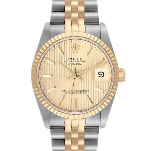 Photo of Rolex Datejust Midsize Tapestry Dial Steel Yellow Gold Ladies Watch 68273 Papers