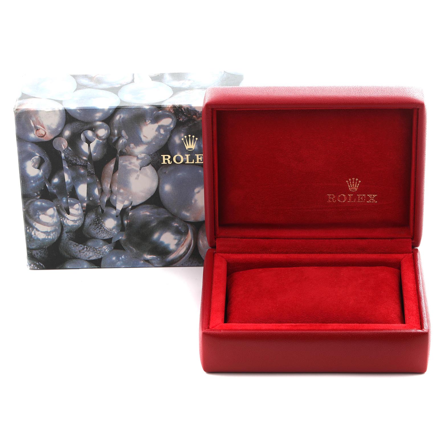 The image shows a Rolex Datejust 79174 Women
s Stainless Steel Silver Dial 79174 Women
s Stainless Steel Silver Dial watch box set, including a red velvet-lined case and an outer decorative box.