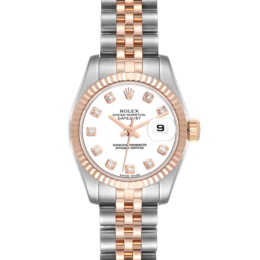 Rolex Datejust Steel Rose Gold White Diamond Dial Ladies Watch 179171 SwissWatchExpo