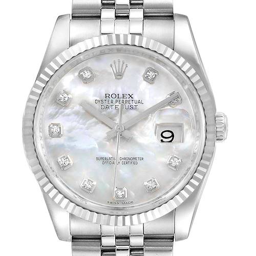 Photo of Rolex Datejust Steel White Gold MOP Diamond Dial Mens Watch 116234
