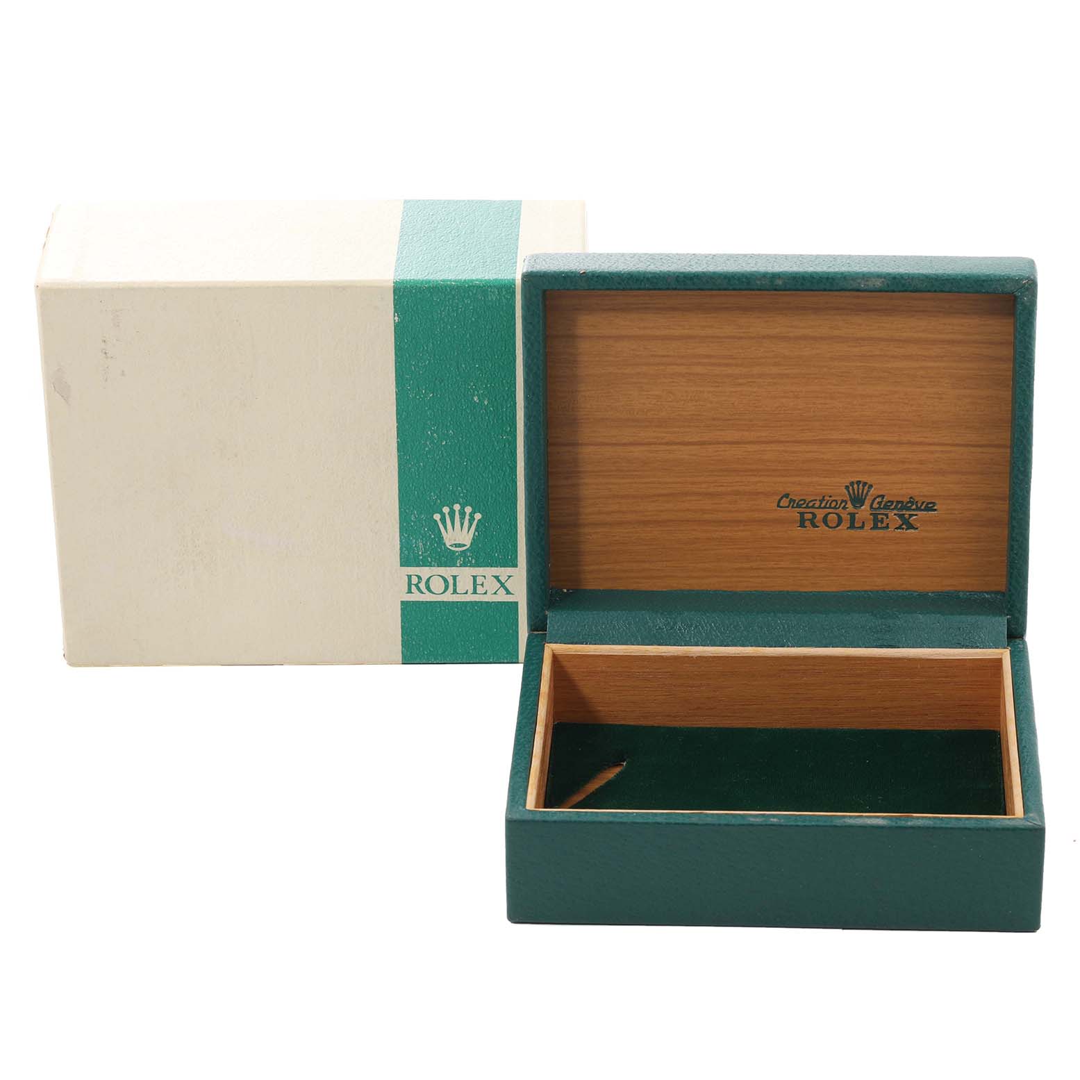 The image shows the open box and outer packaging for the Vintage Collection model by Rolex.