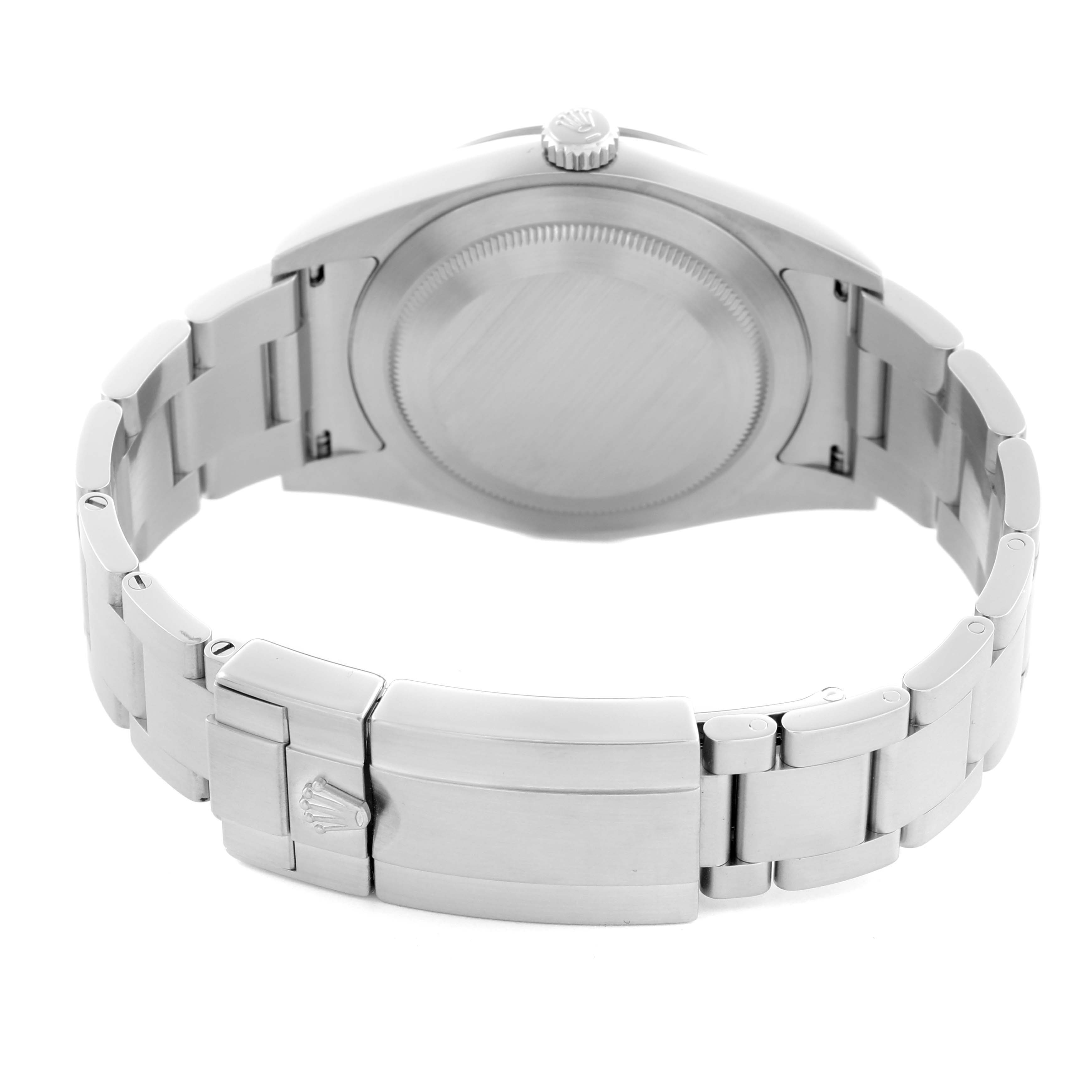 The image shows the back of the Rolex Explorer 214270 Men's Stainless Steel Black Dial 214270 Men's Stainless Steel Black Dial watch, focusing on the bracelet and clasp, with the case back and crown visible.