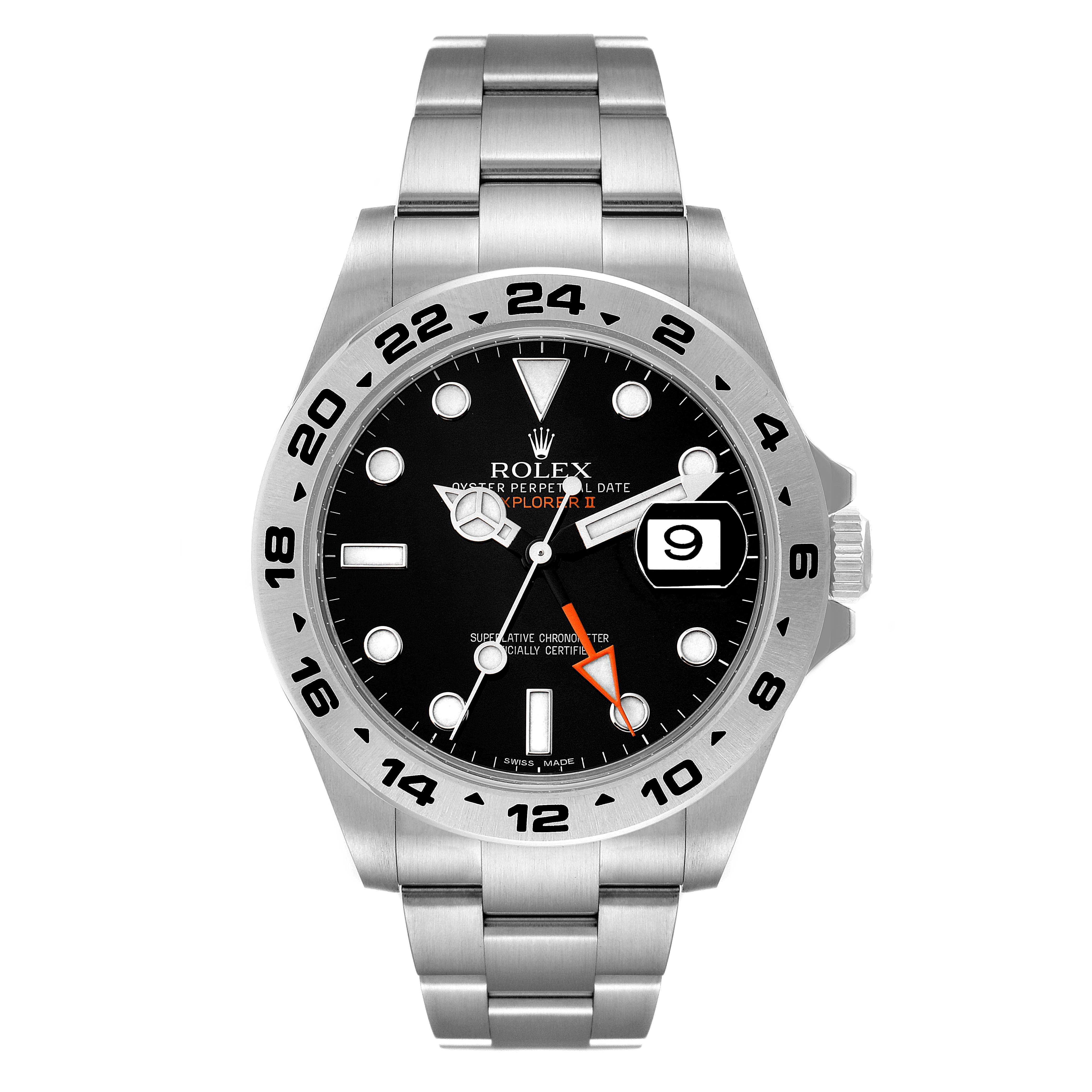The Rolex Explorer 216570 Men
s Stainless Steel Black Dial 216570 Men
s Stainless Steel Black Dial model watch is shown from a front angle, displaying the dial, bezel, bracelet, and crown.