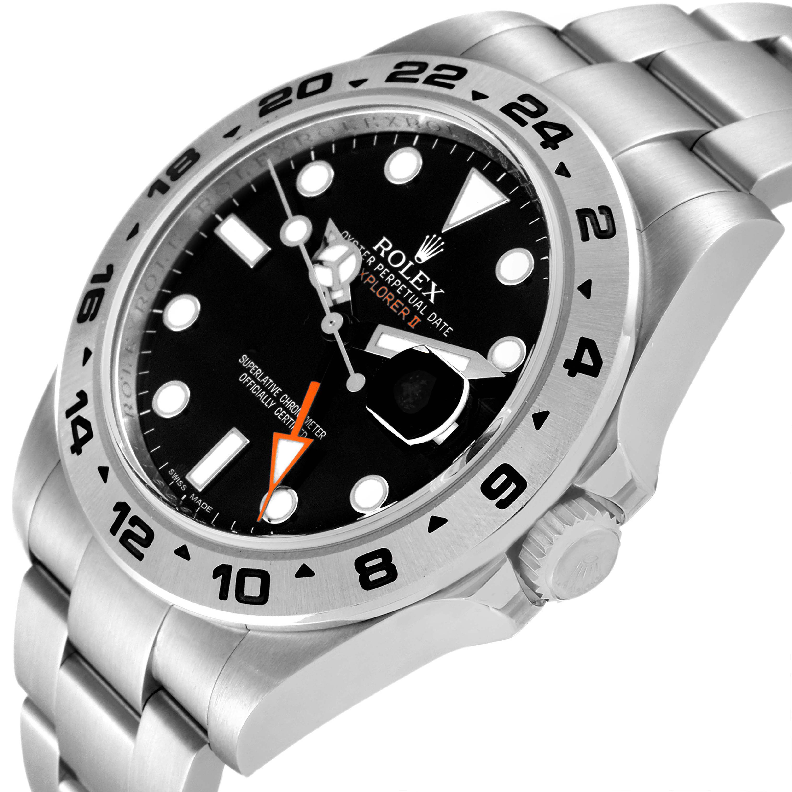 The Rolex Explorer 216570 Men
s Stainless Steel Black Dial 216570 Men
s Stainless Steel Black Dial watch is shown at a slight side angle, displaying the dial, bezel, case, crown, and a portion of the bracelet.