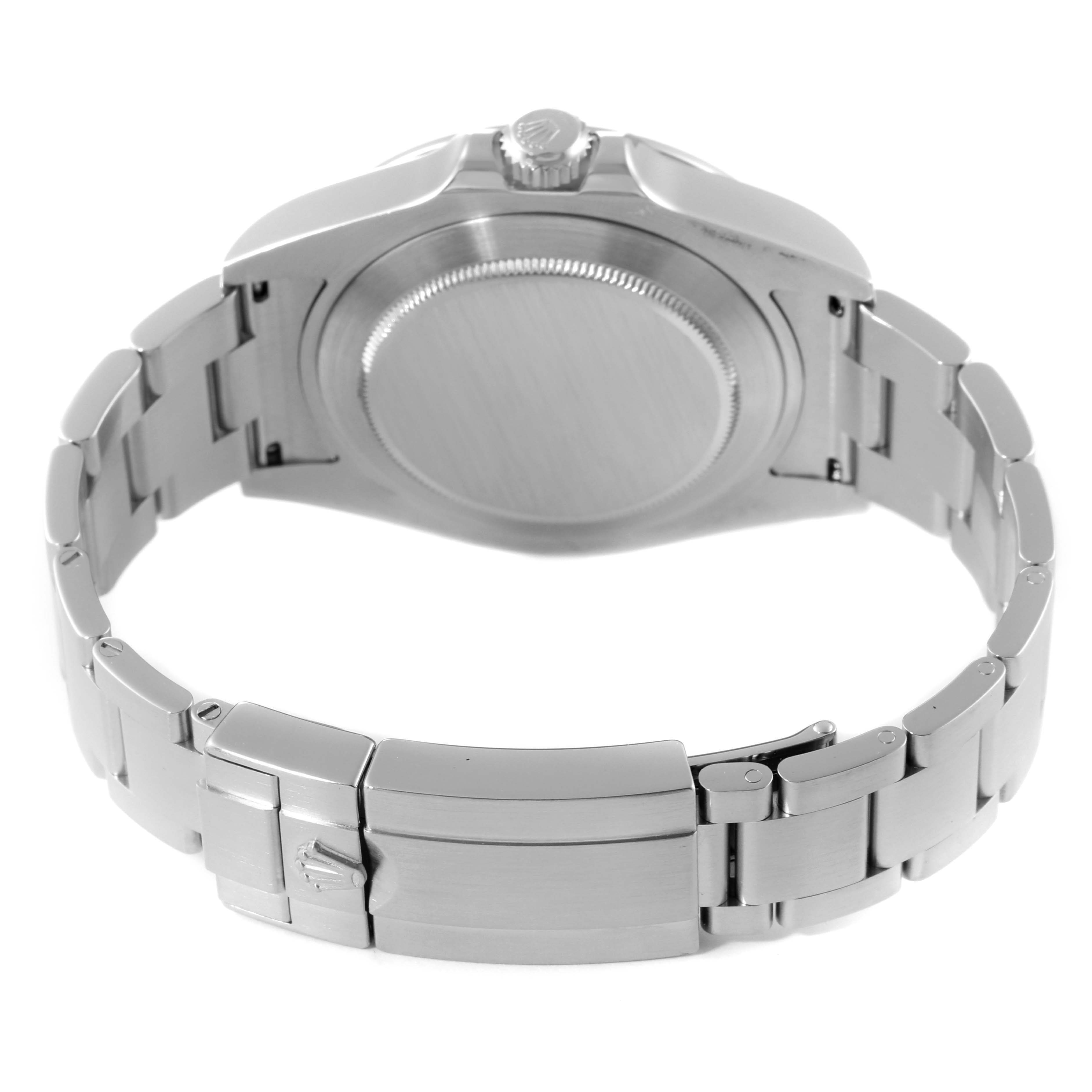 This image shows the back case and bracelet of a Rolex Explorer 216570 Men
s Stainless Steel Black Dial 216570 Men
s Stainless Steel Black Dial watch, viewed from the rear angle.