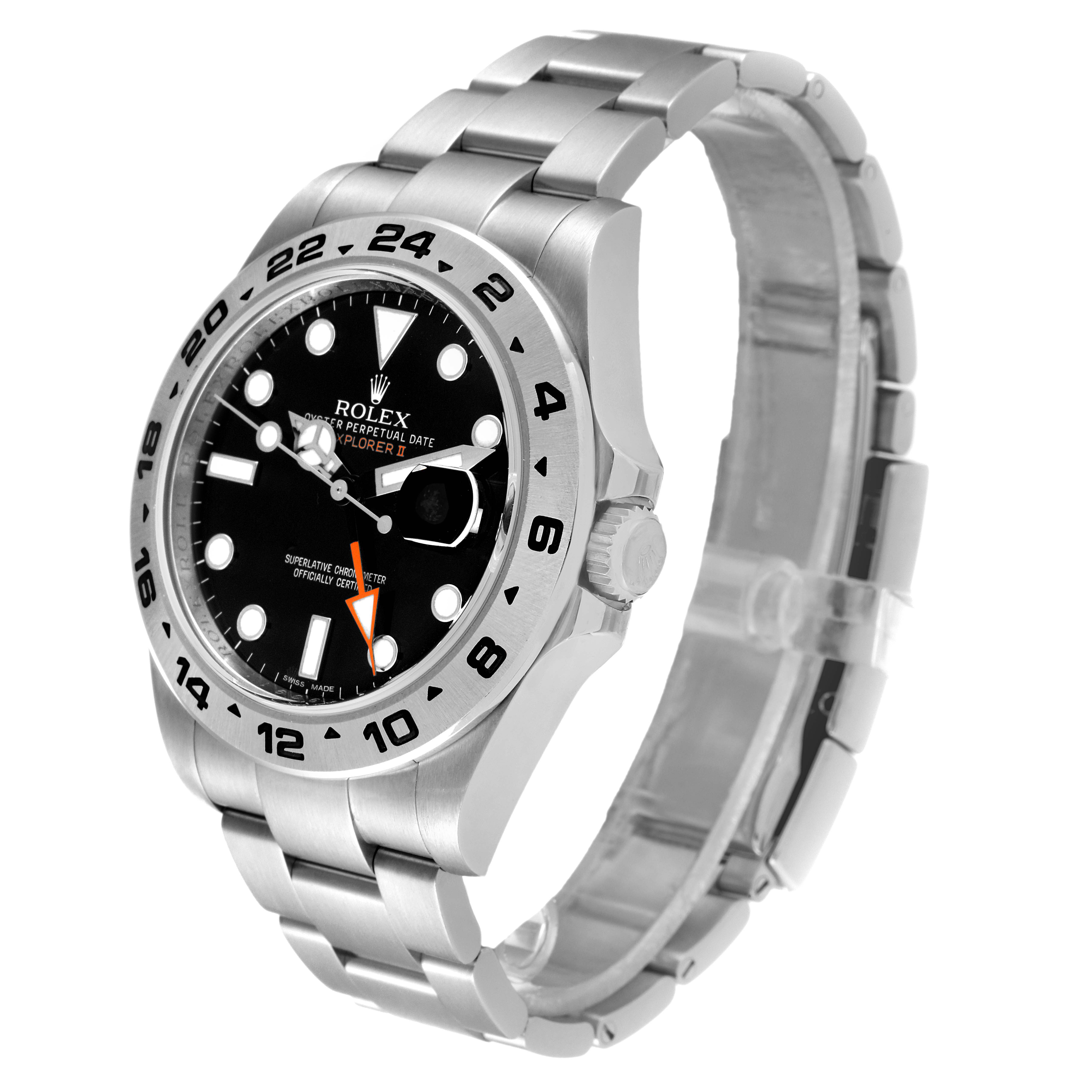 The Rolex Explorer 216570 Men
s Stainless Steel Black Dial 216570 Men
s Stainless Steel Black Dial watch is shown from an angled perspective displaying the face, bezel, crown, and part of the bracelet.