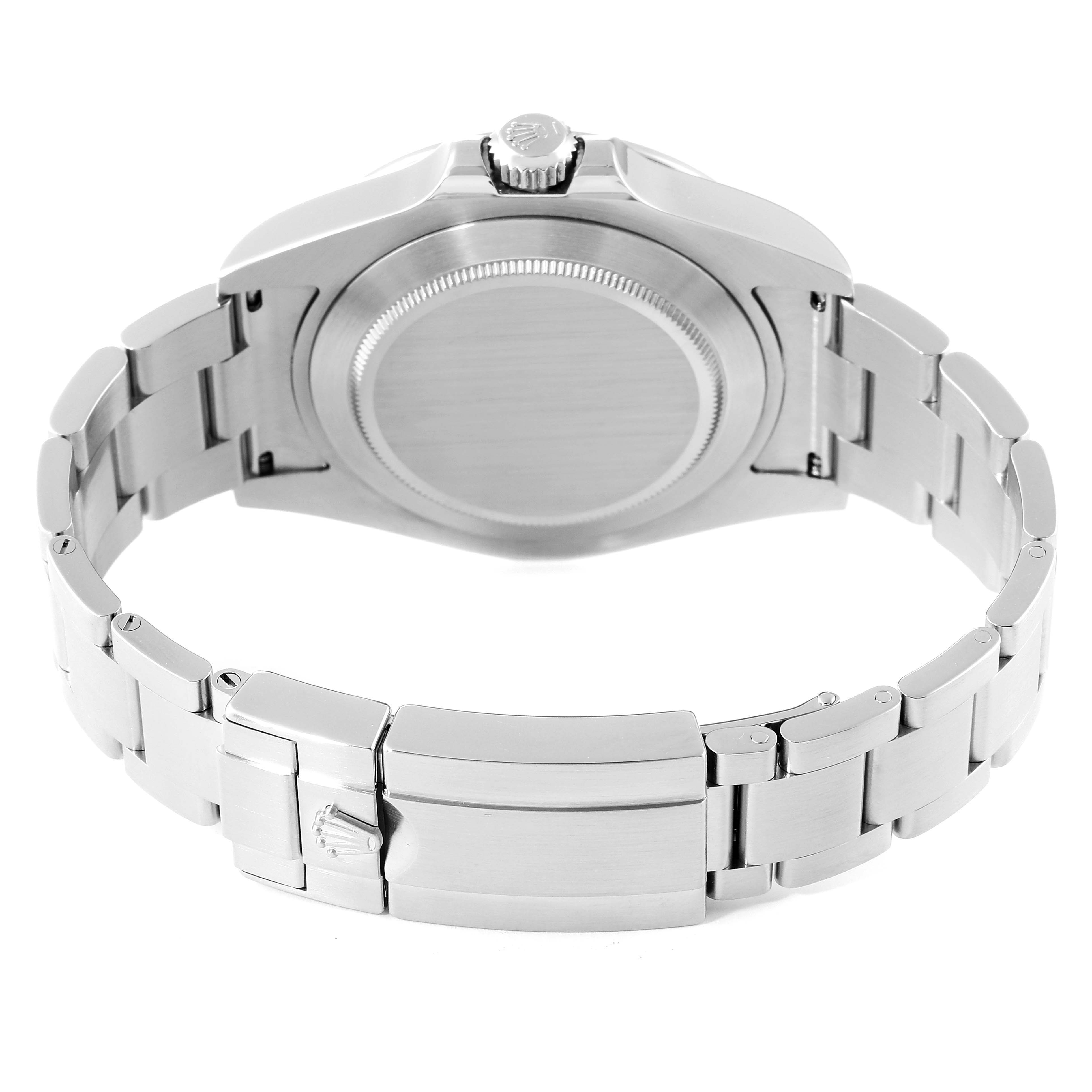 This image shows the back case and bracelet clasp of a Rolex Explorer 216570 Men's Stainless Steel White Dial 216570 Men's Stainless Steel White Dial watch.