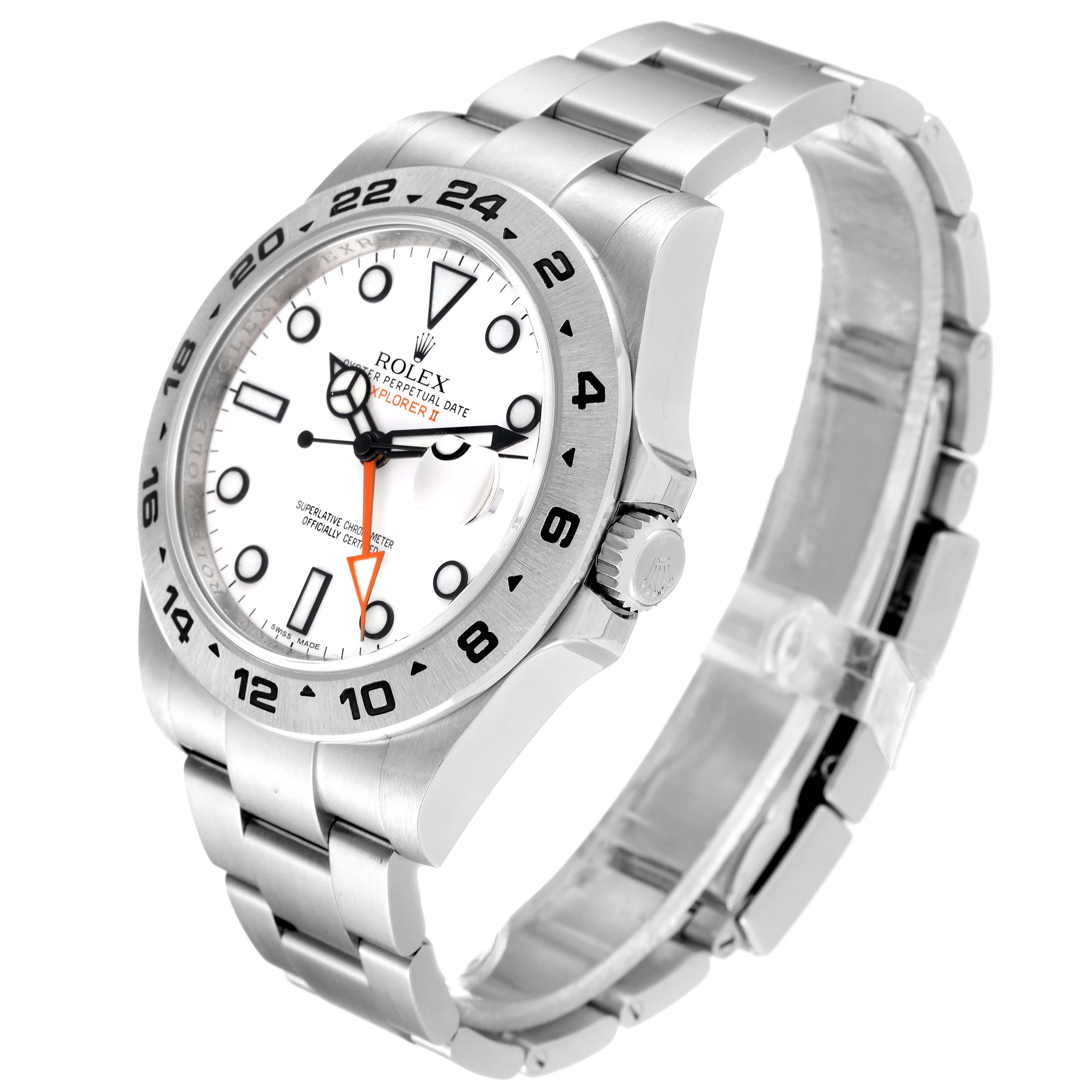 This image shows a side angle of the Rolex Explorer 216570 Men's Stainless Steel White Dial 216570 Men's Stainless Steel White Dial watch, displaying the bezel, dial, crown, and metal bracelet.